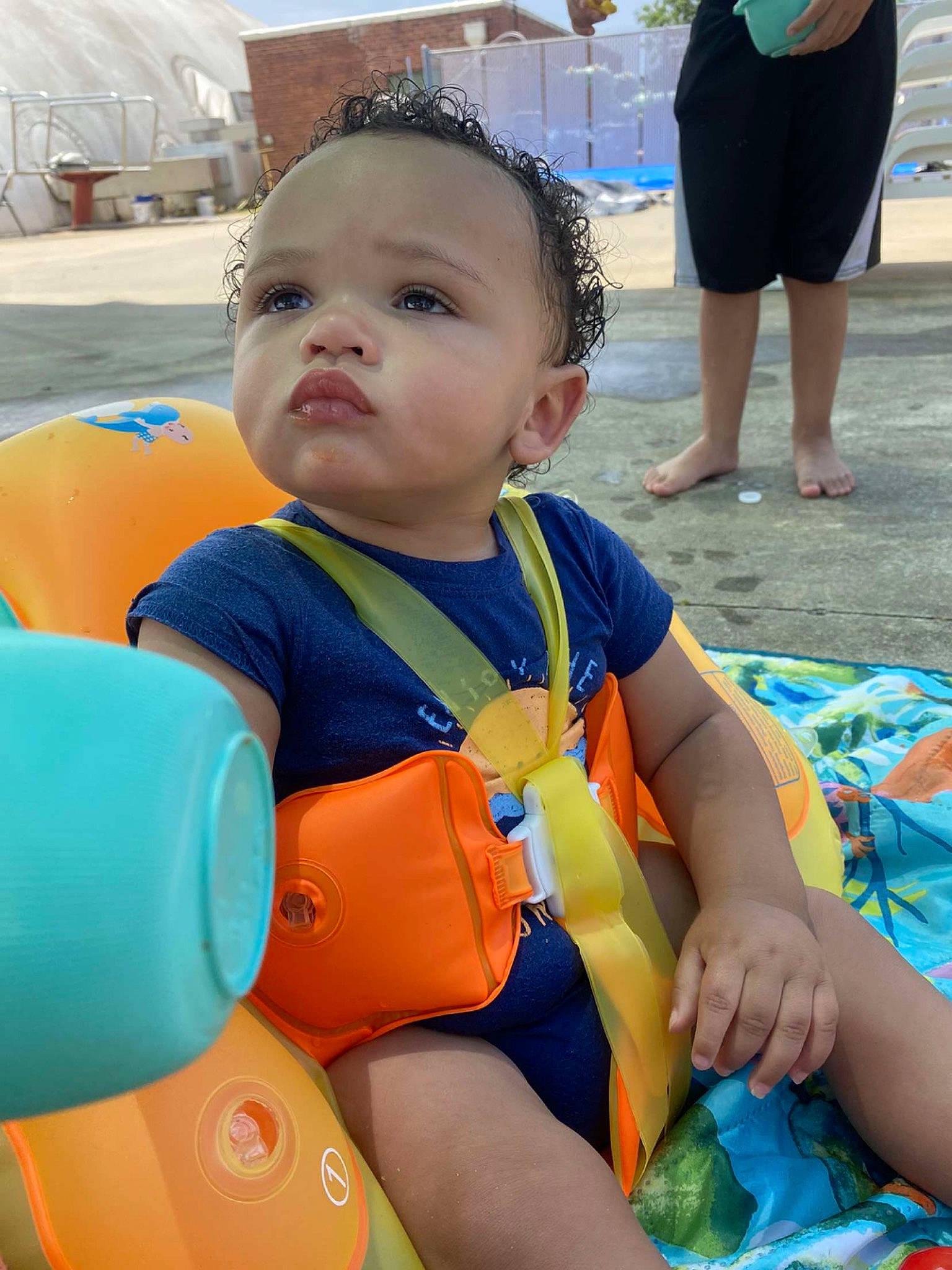 Zaiden joined the competition — help win amazing prizes! azure, baby, baby_toddler_clothing, blue, electric_blue, fun, green, happy, head, human_leg, leg, leisure, person, personal_protective_equipment, photograph, public_space, recreation, skin, thigh, toddler