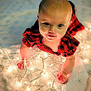 Brixlie is registered to the contest to win money with this photo: baby, blanket, bright, checkered_pattern, child, crawling, cute, face, fairy_lights, glowing_lights, hands, holiday_lights, indoors, infant, playful, portrait, red_clothing, snowflake_pattern, soft_texture, warm_lighting