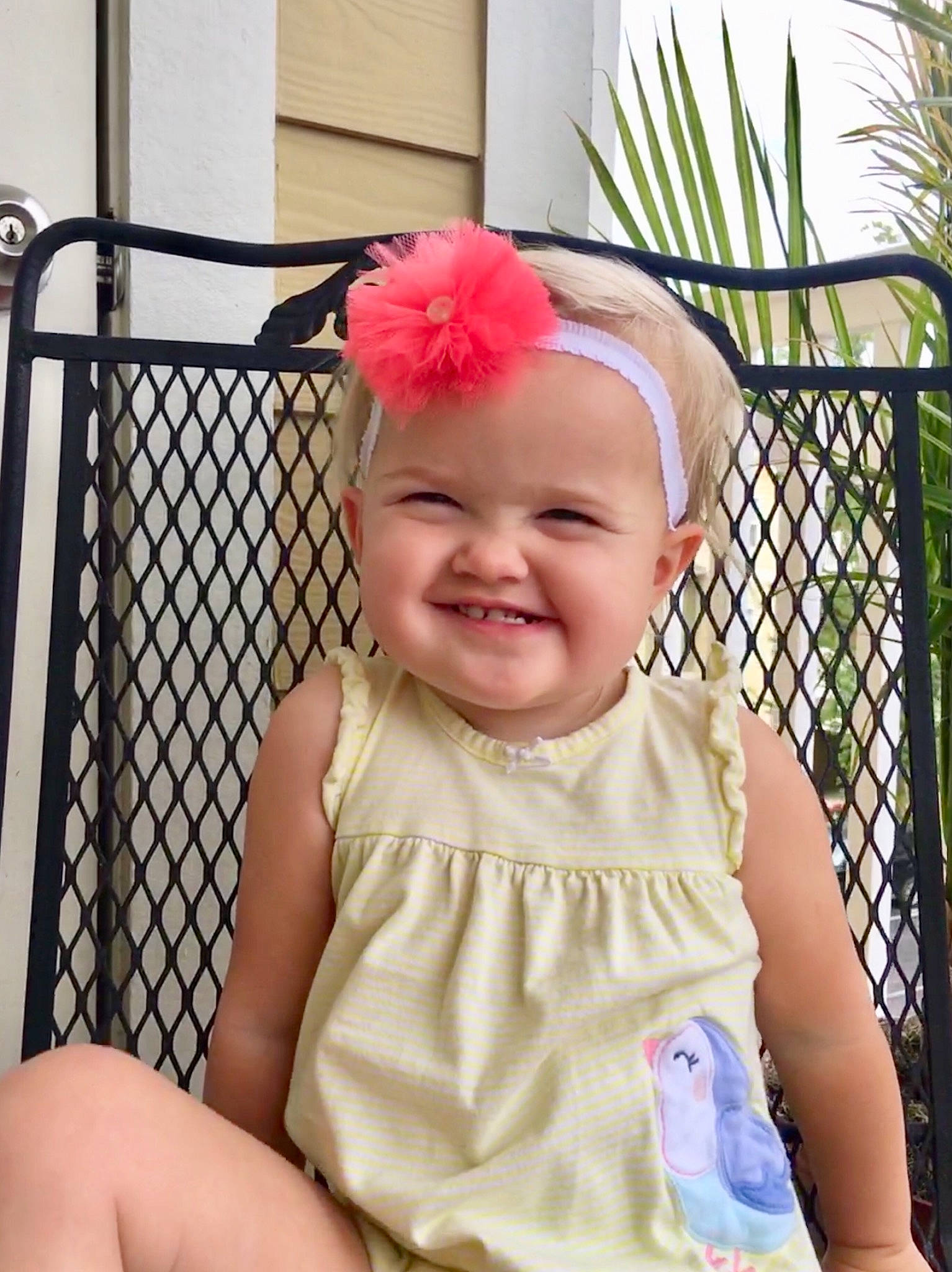Ailie joined the competition — help win amazing prizes! baby, baby_products, baby_toddler_clothing, child, clothing, ear, fashion_accessory, hair_accessory, headband, headgear, joy, person, pink, product, smile, toddler