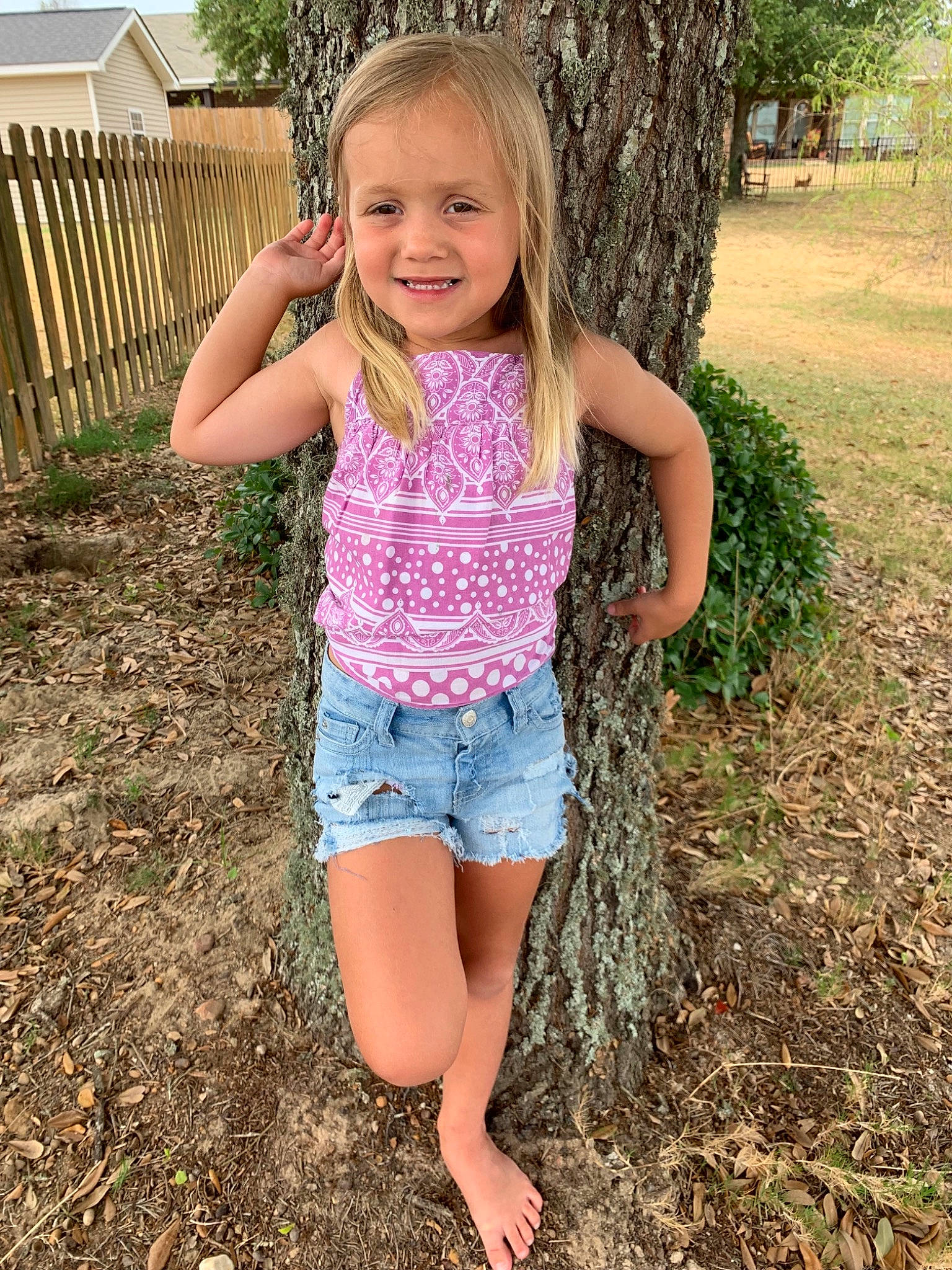 Aislín joined the competition — help win amazing prizes! blond, child, child_model, denim, fun, grass, grass_family, happy, jeans, joy, long_hair, pattern, person, pink, plant, shorts, smile, summer, toddler, tree