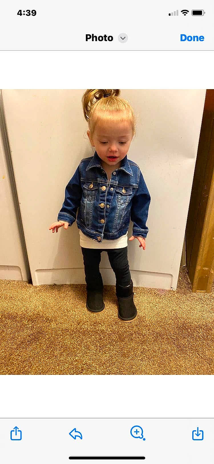 Miriam is registered to the contest to win money with this photo: bathroom, child, clothing, coat, face, female, footwear, girl, head, indoors, jacket, jeans, pants, person, photography, portrait, room, shoe, shorts, toilet