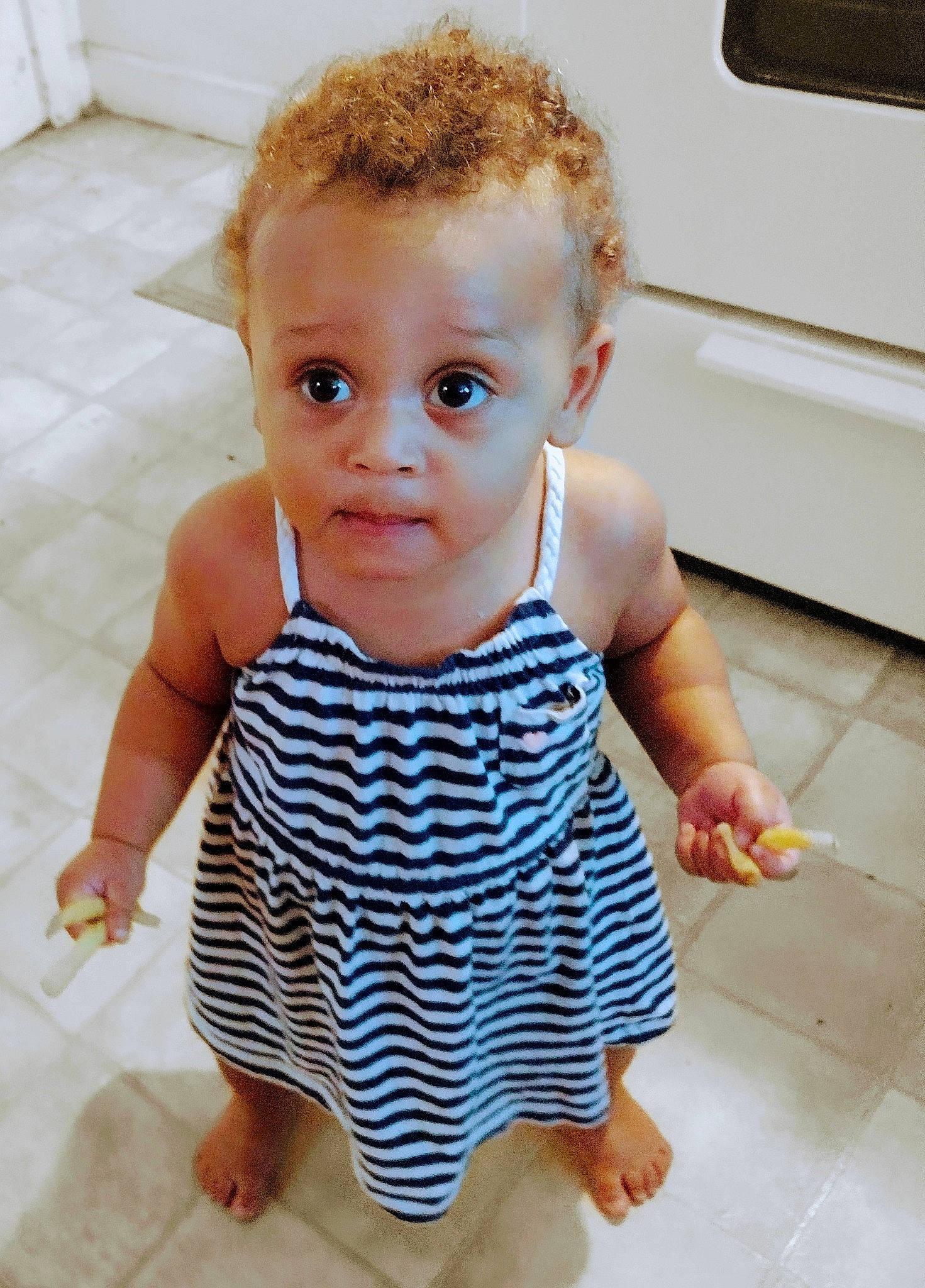 Zariyah joined the competition — help win amazing prizes! arm, baby_toddler_clothing, cheek, chin, dress, eye, face, finger, gesture, hand, happy, head, iris, joint, neck, nose, one_piece_garment, person, skin, sleeve