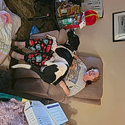 Ash is registered to the contest to win money with this photo: art, child, comfort, fun, hat, house, lap, linens, picture_frame, room, shelf, shelving, sitting, toy