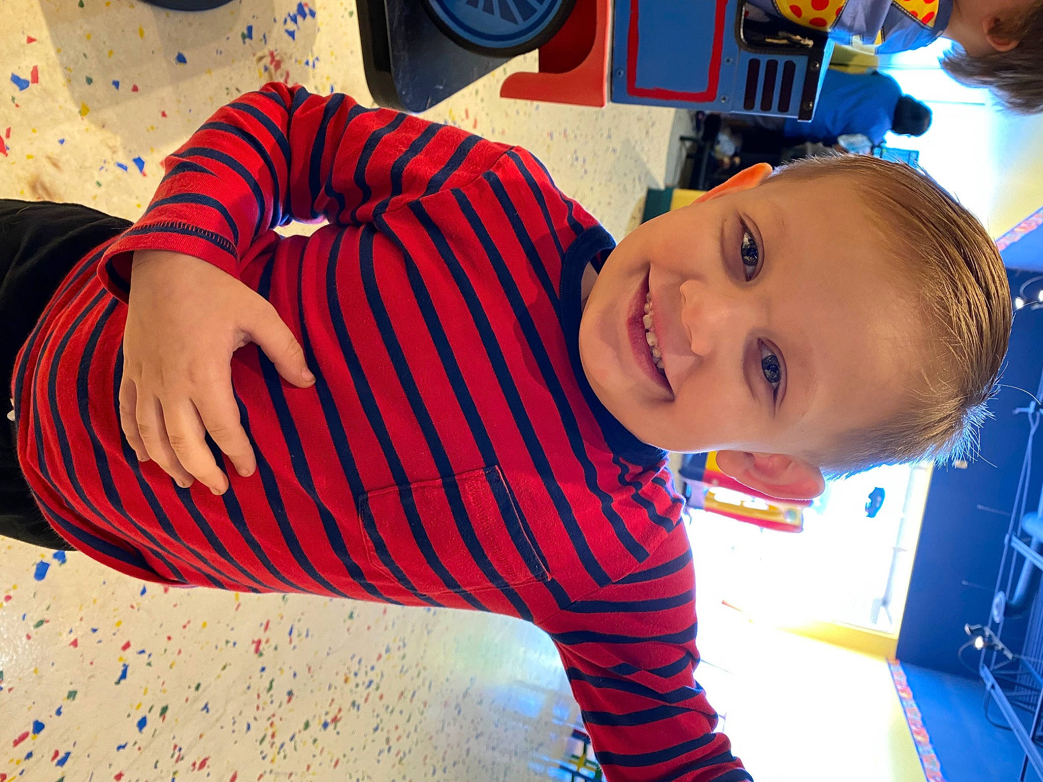 Ayden joined the competition — help win amazing prizes! baby_toddler_clothing, blue, child, cool, electric_blue, facial_expression, flooring, fun, happy, human_leg, joy, leisure, mouth, person, red, sleeve, smile, standing, t_shirt, thigh
