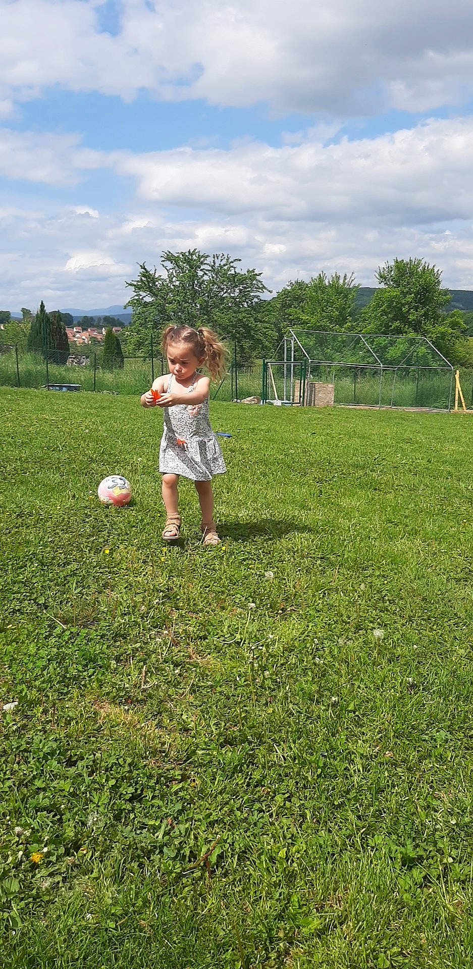 Vénicia a rejoint le concours — aidez-le/la à gagner de superbes lots ! ball, child, field, football, games, grass, grass_family, grassland, lawn, meadow, net, pasture, person, plant, play, recreation, summer, toddler, tree, vacation