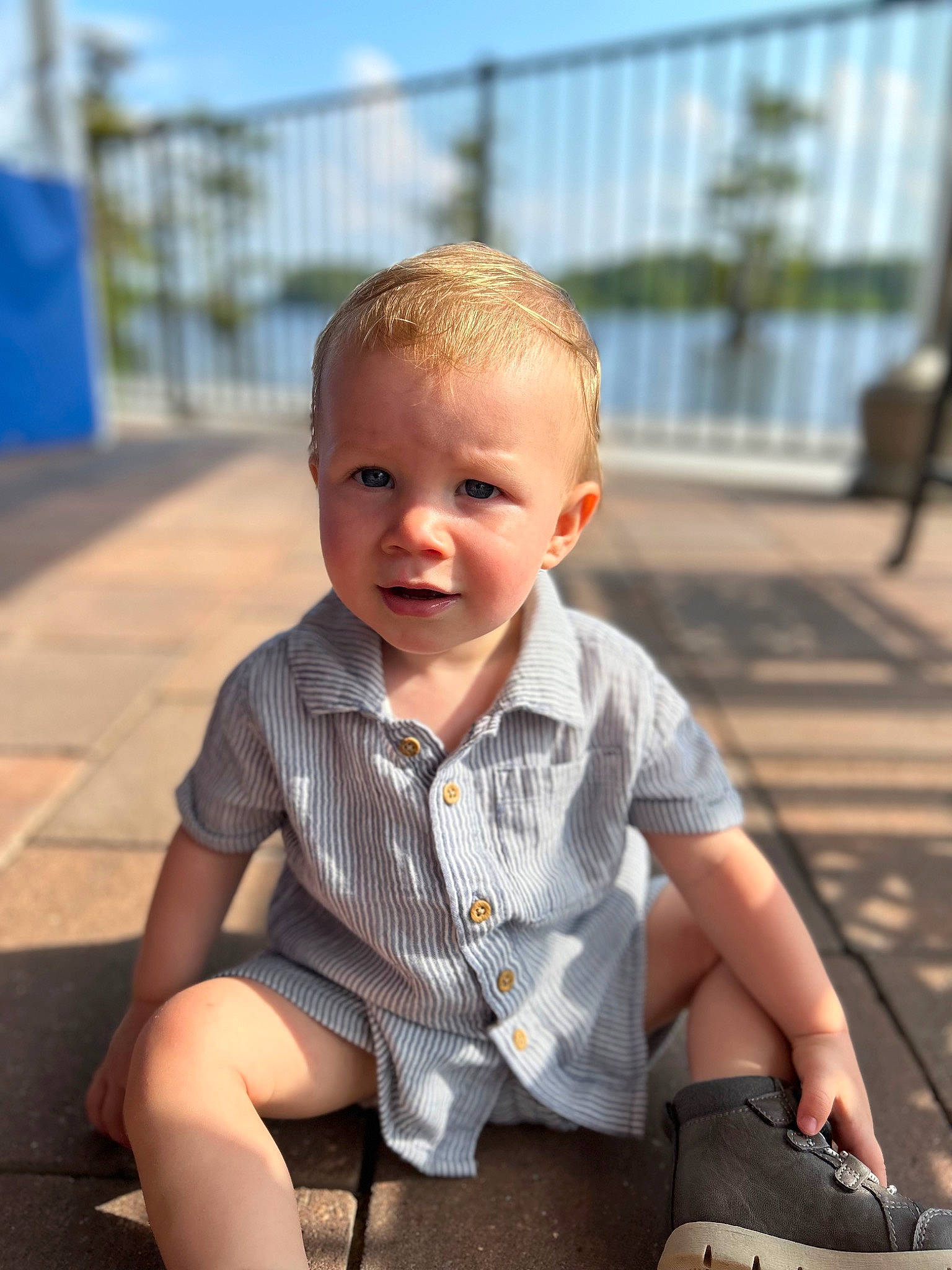 Brantley is registered to the contest to win money with this photo: baby, baby_toddler_clothing, beauty, child, fun, grass, hairstyle, happy, human_leg, leisure, people, person, shorts, sitting, skin, sky, sleeve, smile, summer, t_shirt