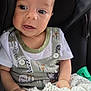 Mael a rejoint le concours — aidez-le/la à gagner de superbes lots ! baby, child, car_seat, blanket, clothing, patterned_outfit, buttons, face, hand, infant, seat, soft_blanket, curious, expressive, indoor, portrait, small_child, cute, holding, young