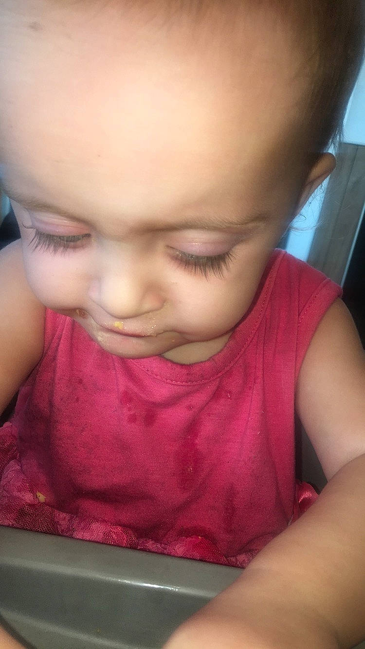 Evelynn is registered to the contest to win money with this photo: baby, cheek, child, chin, eye, eyelash, face, forehead, head, lip, mouth, nose, person, pink, skin, toddler