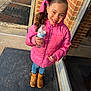 bottle, brick, child, city, clothing, coat, face, female, footwear, girl, head, jacket, jeans, pants, path, person, photography, portrait, shoe, waterbottle