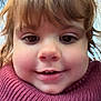 Maëvis a rejoint le concours — aidez-le/la à gagner de superbes lots ! child, toddler, face, close_up, selfie, smile, brown_hair, bangs, cheeks, turtleneck, sweater, indoors, eyes, mouth, nose, portrait, candid, cute, expression, person