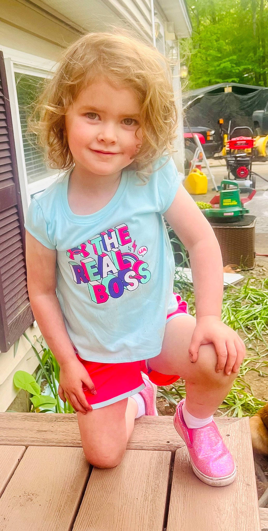 Xoey joined the competition — help win amazing prizes! baby_toddler_clothing, child, eye, fun, grass, happy, human_leg, joy, knee, leg, leisure, person, pink, plant, shorts, sleeve, smile, summer, thigh, toddler