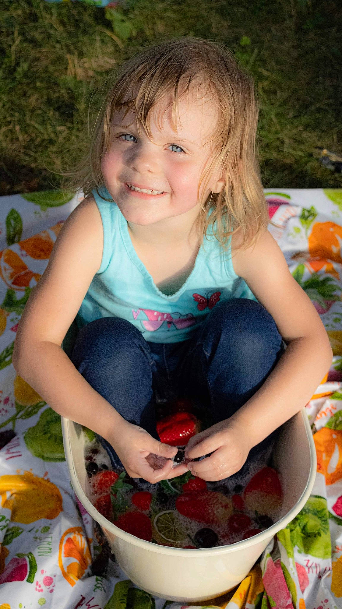 Skyla Rose joined the competition — help win amazing prizes! baby_toddler_clothing, botany, child, eye, face, flowerpot, fun, grass, happy, head, houseplant, joy, leaf, leisure, people_in_nature, person, plant, pottery, sitting, smile