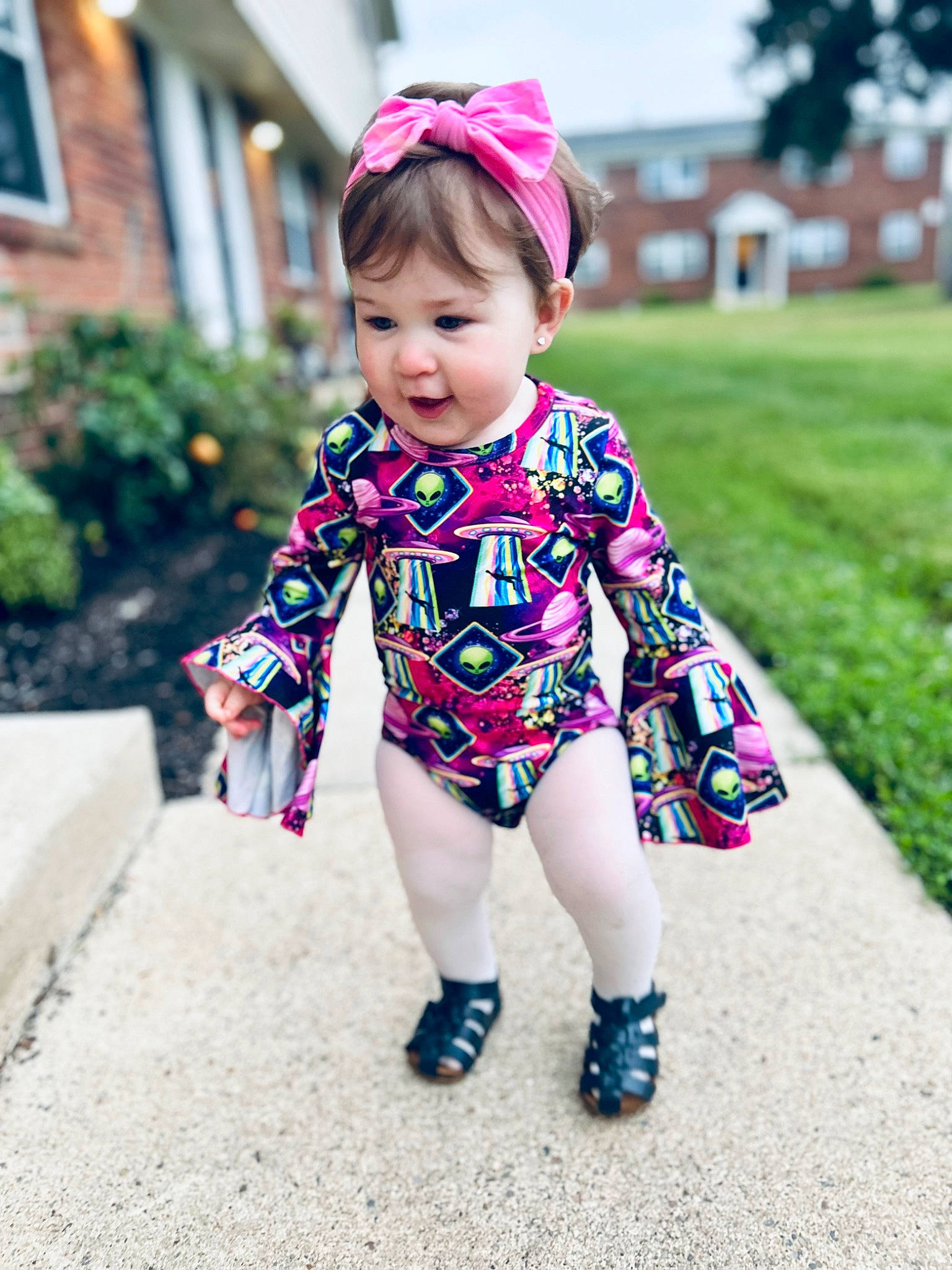 Salem joined the competition — help win amazing prizes! baby, baby_toddler_clothing, child, dress, electric_blue, face, fun, grass, happy, human_leg, leisure, magenta, pattern, person, pink, plant, purple, sleeve, t_shirt, toddler