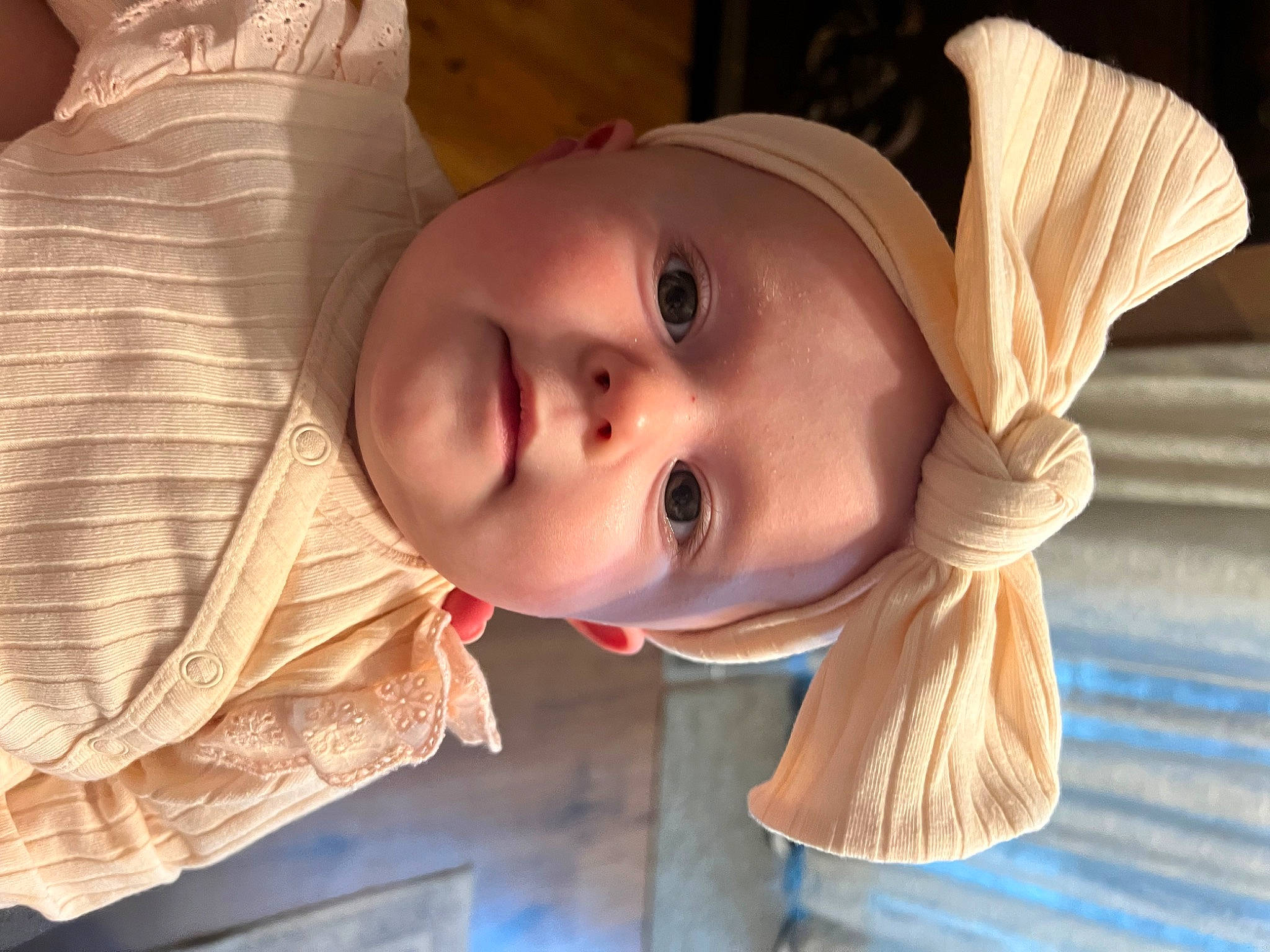 Ruby joined the competition — help win amazing prizes! baby, baby_toddler_clothing, cheek, child, costume_hat, eye, eyelash, fashion_accessory, fun, happy, hat, lip, nose, person, portrait_photography, skin, smile, sun_hat, toddler, wood