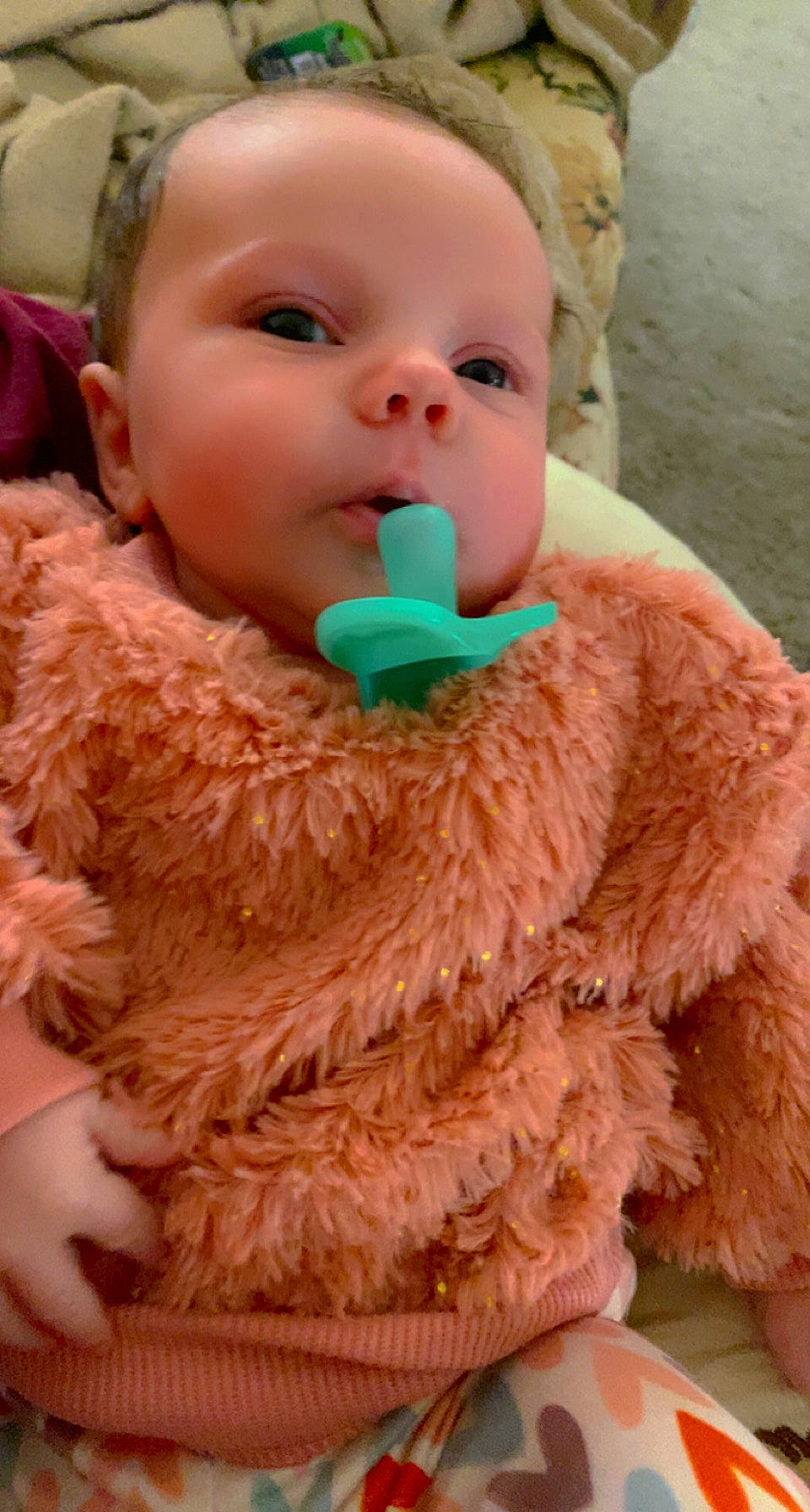 Ellie joined the competition — help win amazing prizes! baby, baby_toddler_clothing, cheek, child, eyelash, fun, fur, fur_clothing, happy, lip, mouth, nose, peach, person, pink, skin, stuffed_toy, teddy_bear, toddler, wool