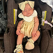 Davinia joined the competition — help win amazing prizes! accessory, adorable, baby, blanket, bow, car_seat, child, clothing, comfort, cute, dress, fabric, footwear, indoor, infant, peaceful, rest, seat, sleeping, soft_toys