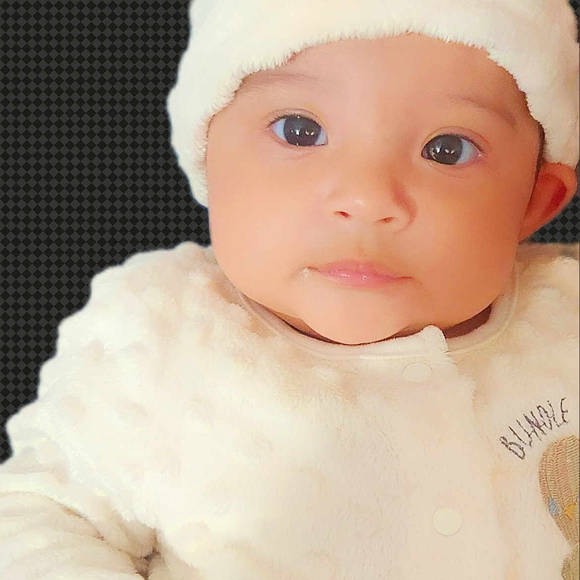 Sabrinna Toledo joined the competition — help win amazing prizes! adorable, apparel, baby, child, closeup, cute, expression, eyes, face, fashion, hat, headwear, infant, person, portrait, skin, soft_texture, warm, white_clothing, young
