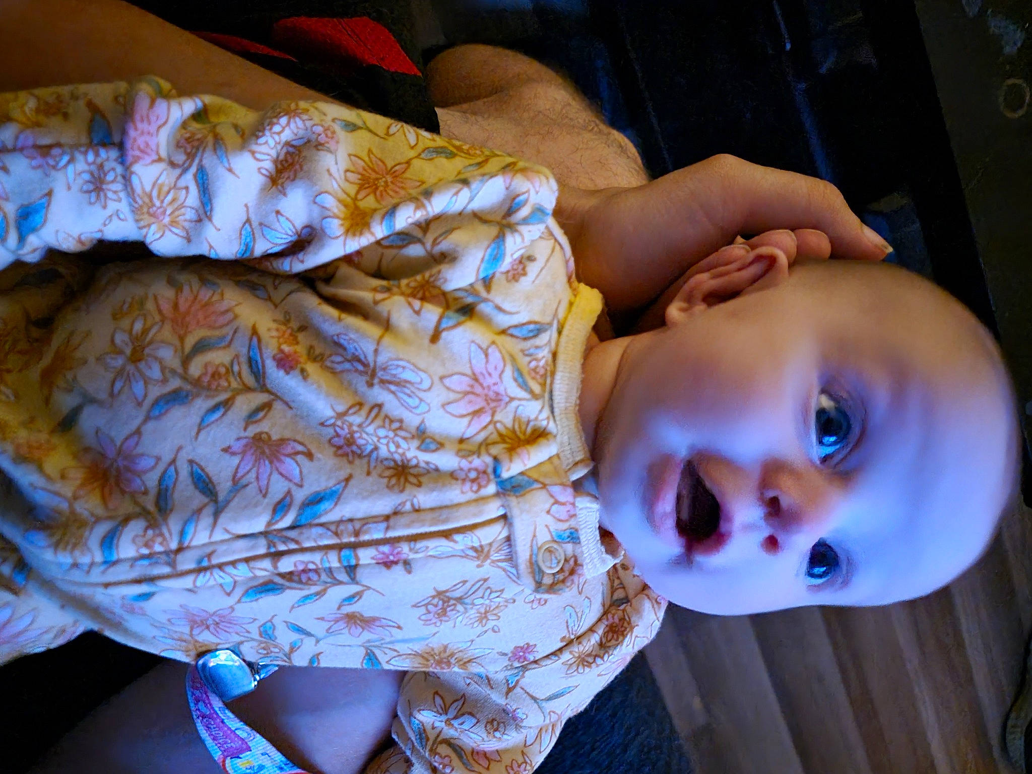 Riley is registered to the contest to win money with this photo: baby, baby_toddler_clothing, cheek, child, chin, ear, eye, eyelash, facial_expression, finger, happy, head, iris, lip, mammal, mouth, nose, orange, person, skin