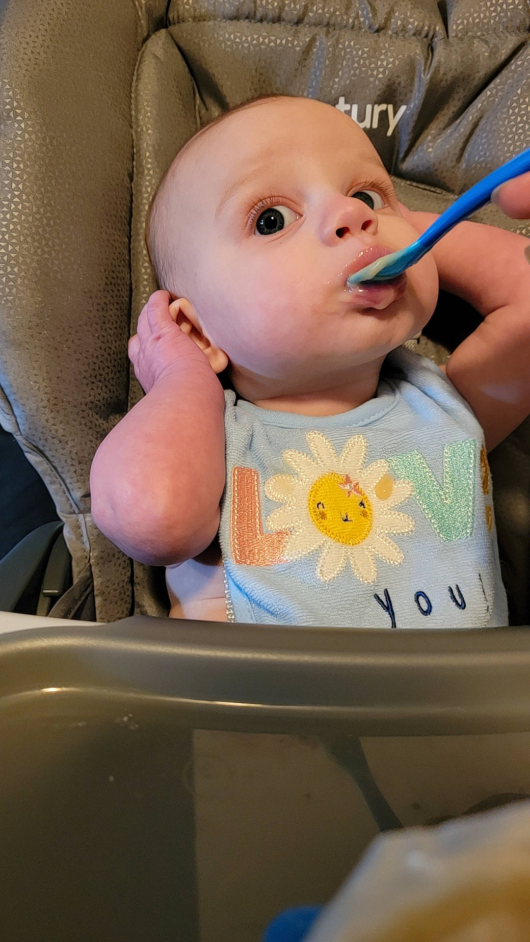 Riley joined the competition — help win amazing prizes! baby, baby_carriage, baby_products, baby_safety, baby_toddler_clothing, beauty, chair, cheek, child, chin, eye, facial_expression, fun, hairstyle, happy, iris, nose, person, product, skin