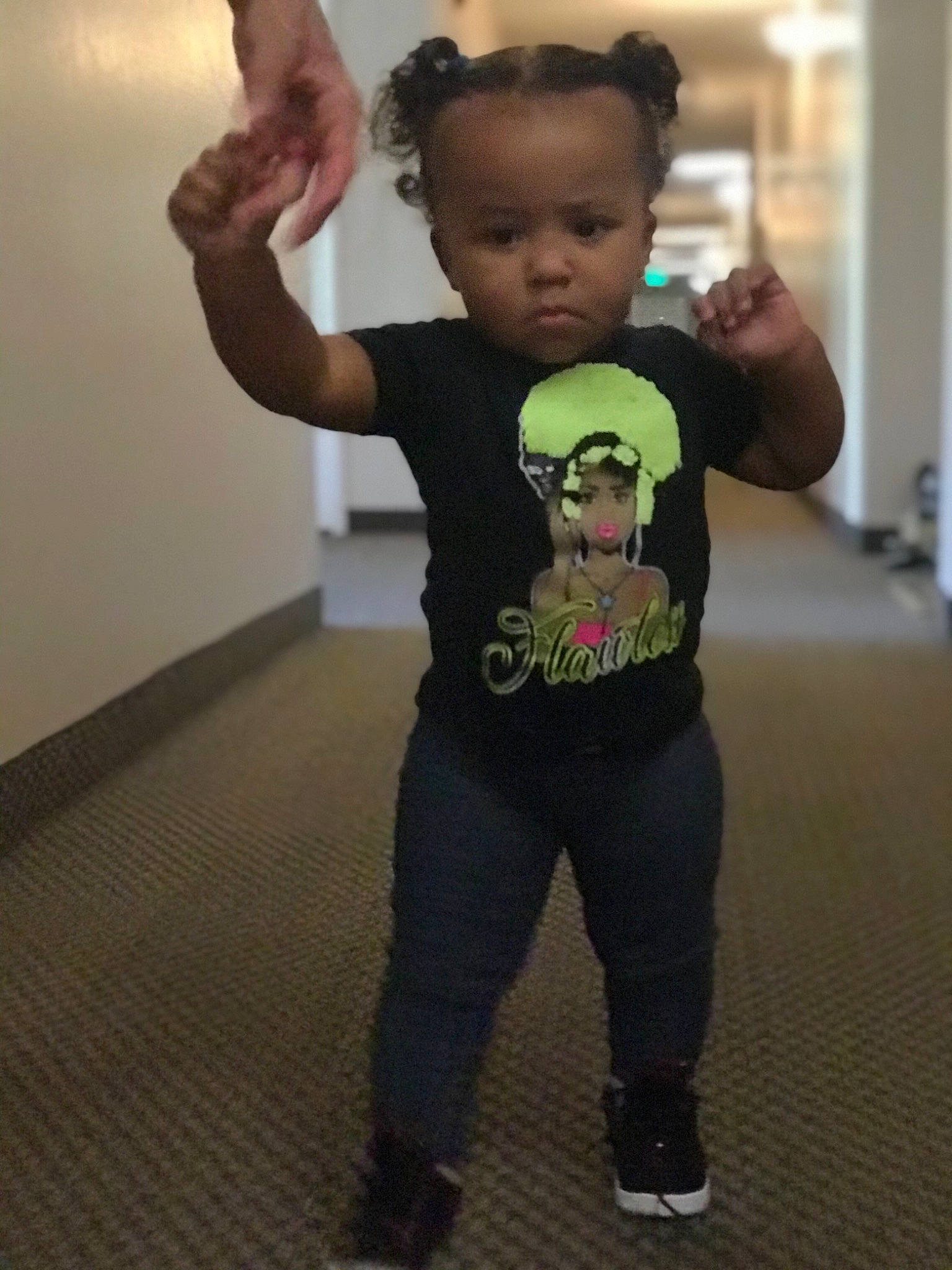 Kaliya is registered to the contest to win money with this photo: arm, baby, child, costume, fun, happy, head, joint, person, shoulder, smile, standing, t_shirt, toddler