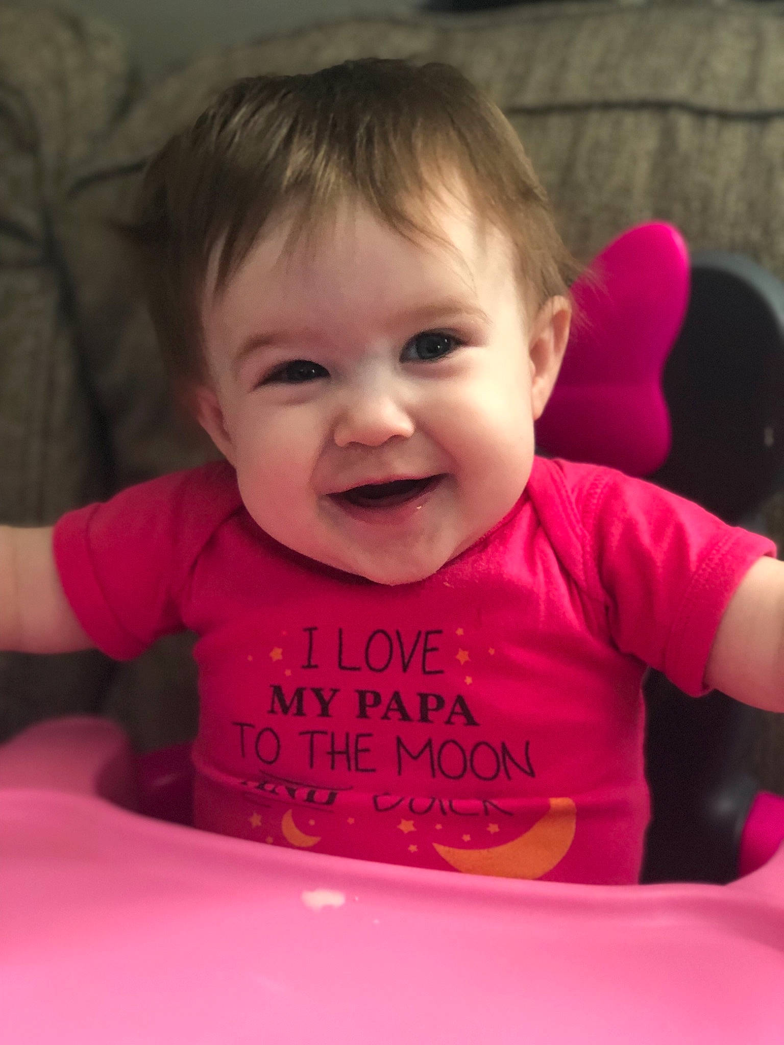 Scarlett joined the competition — help win amazing prizes! baby, beauty, cheek, child, ear, eye, face, facial_expression, fun, happy, head, lip, magenta, person, pink, play, skin, smile, toddler