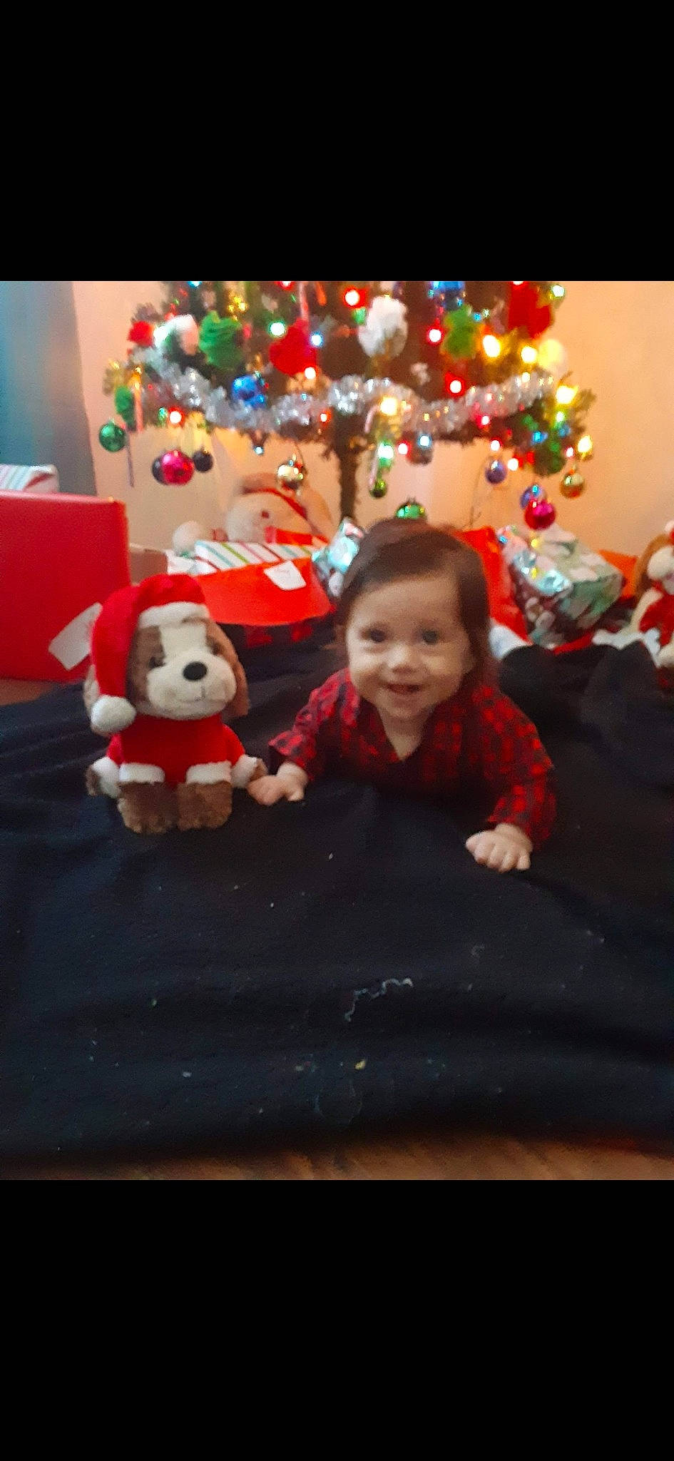 Maximiliano is registered to the contest to win money with this photo: child, christmas, christmas_decoration, christmas_eve, christmas_ornament, christmas_tree, companion_dog, event, facial_expression, fun, happy, holiday, human_body, joy, ornament, person, plant, sitting, smile, stuffed_toy