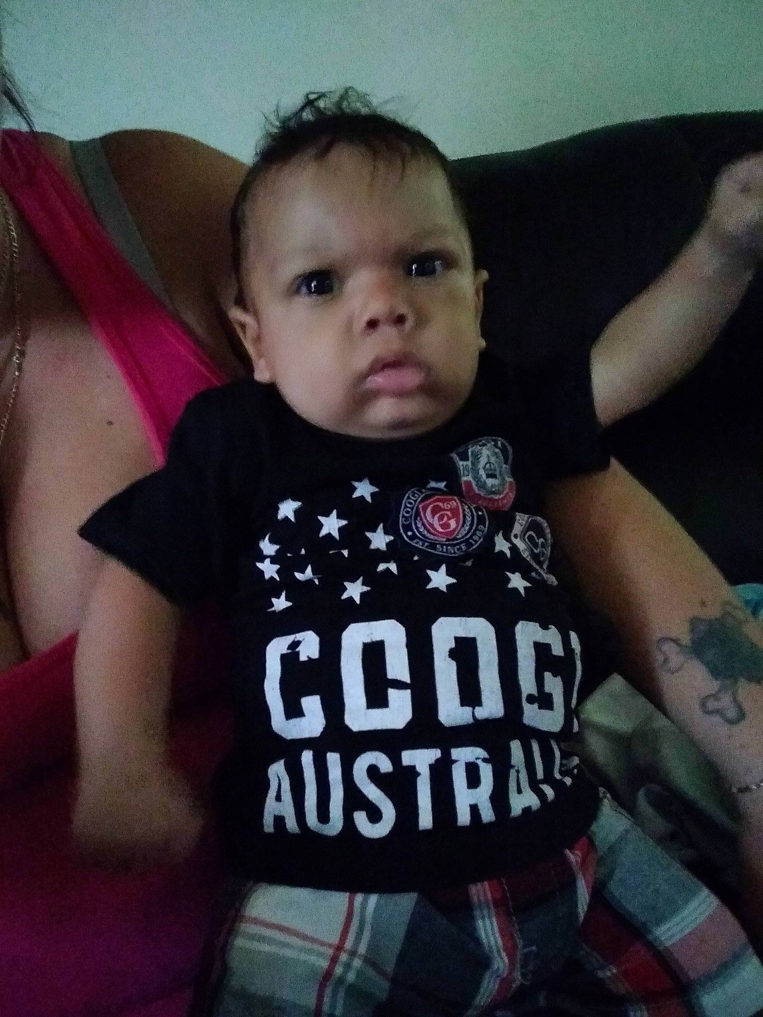 Trévon joined the competition — help win amazing prizes! arm, baby, cheek, child, cool, eye, face, fun, head, leg, pattern, person, skin, smile, t_shirt, toddler, top