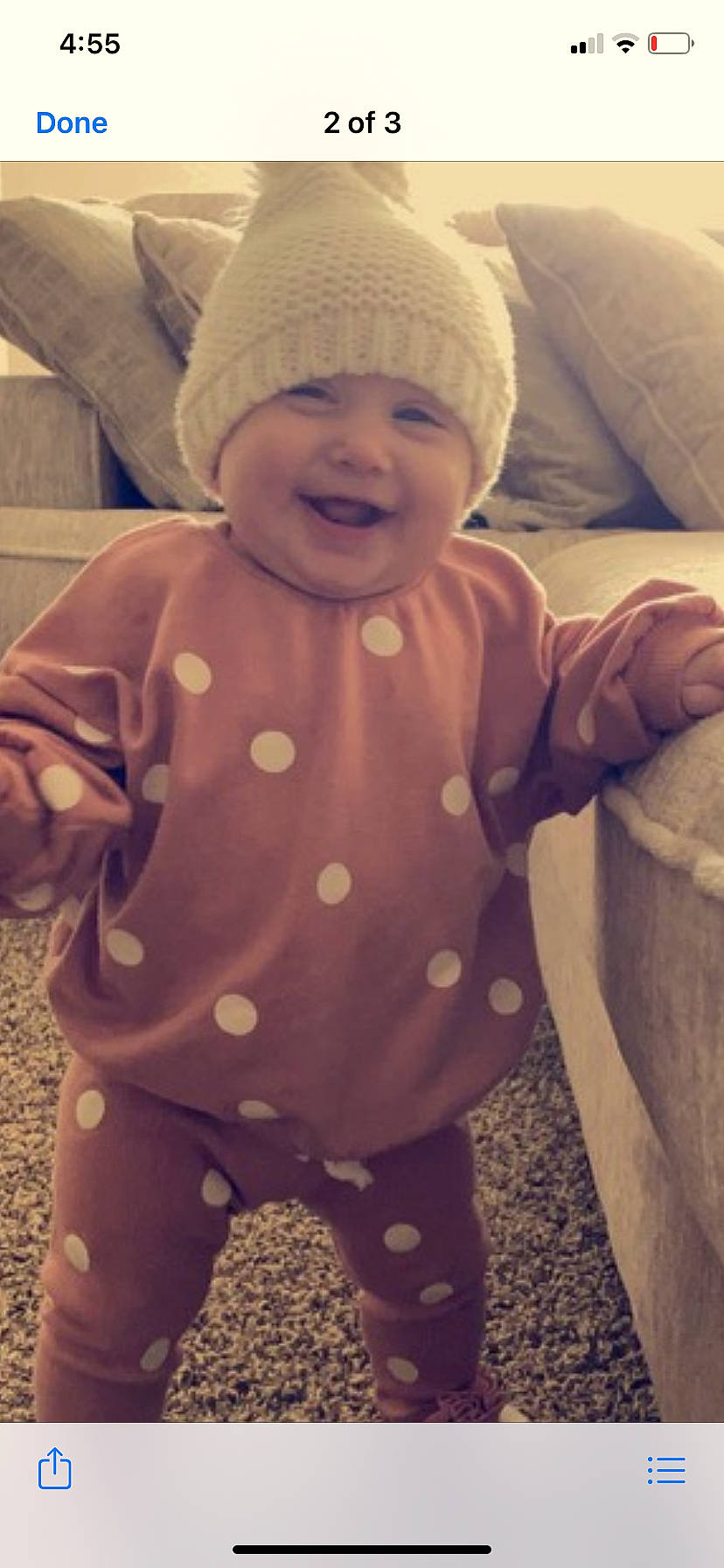 Mayzie is registered to the contest to win money with this photo: baby, baby_toddler_clothing, cheek, child, cool, eye, face, happy, head, headgear, headwear, human_body, joy, mammal, nose, outerwear, pattern, person, pink, skin