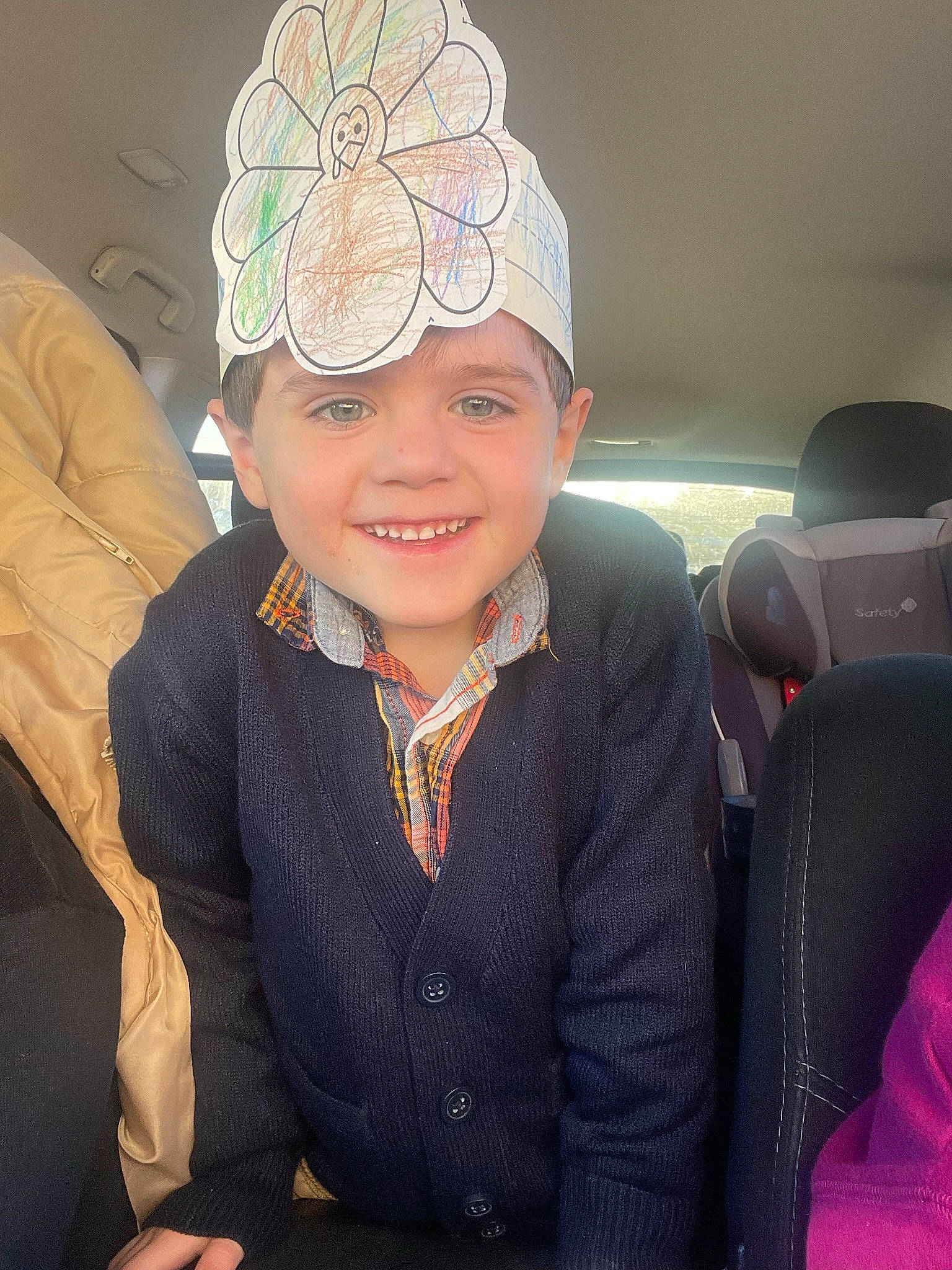 Brayden is registered to the contest to win money with this photo: cap, car_seat, car_seat_cover, child, costume_hat, event, face, family_car, fashion_accessory, fashion_design, fun, happy, head_restraint, headband, headgear, headpiece, headwear, jewellery, joy, person