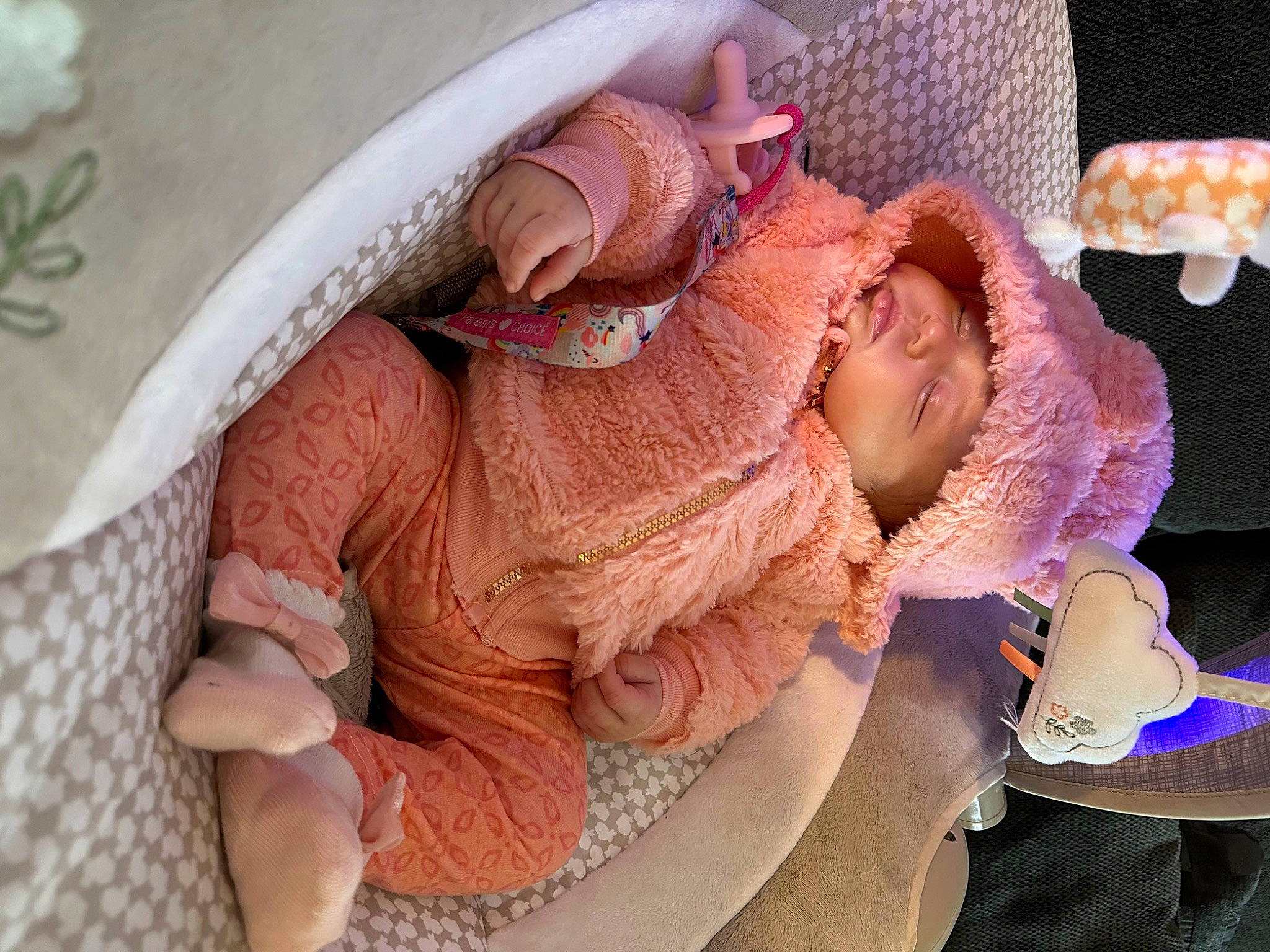 Kyra joined the competition — help win amazing prizes! baby, baby_products, baby_sleeping, baby_toddler_clothing, cheek, child, comfort, ear, hat, headwear, linens, nail, nap, pattern, peach, person, pink, skin, sleep, toddler