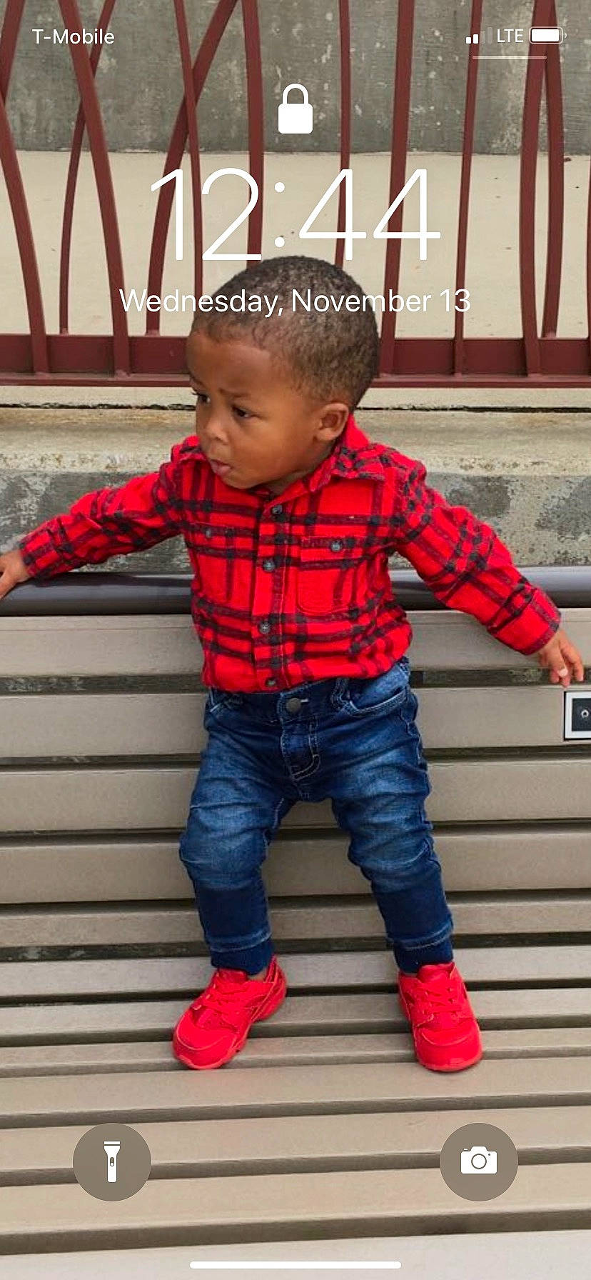Amarion joined the competition — help win amazing prizes! cheek, child, child_model, clothing, cool, denim, design, footwear, jacket, jeans, outerwear, pattern, person, plaid, red, shoe, standing, t_shirt, tartan, textile