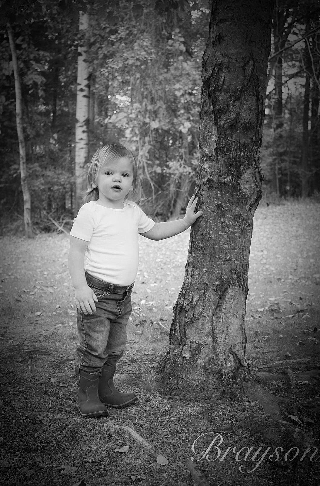 Brayson joined the competition — help win amazing prizes! black_and_white, branch, child, forest, monochrome, monochrome_photography, people_in_nature, person, photograph, photography, plant, portrait, portrait_photography, snapshot, standing, stock_photography, toddler, tree, trunk, woodland