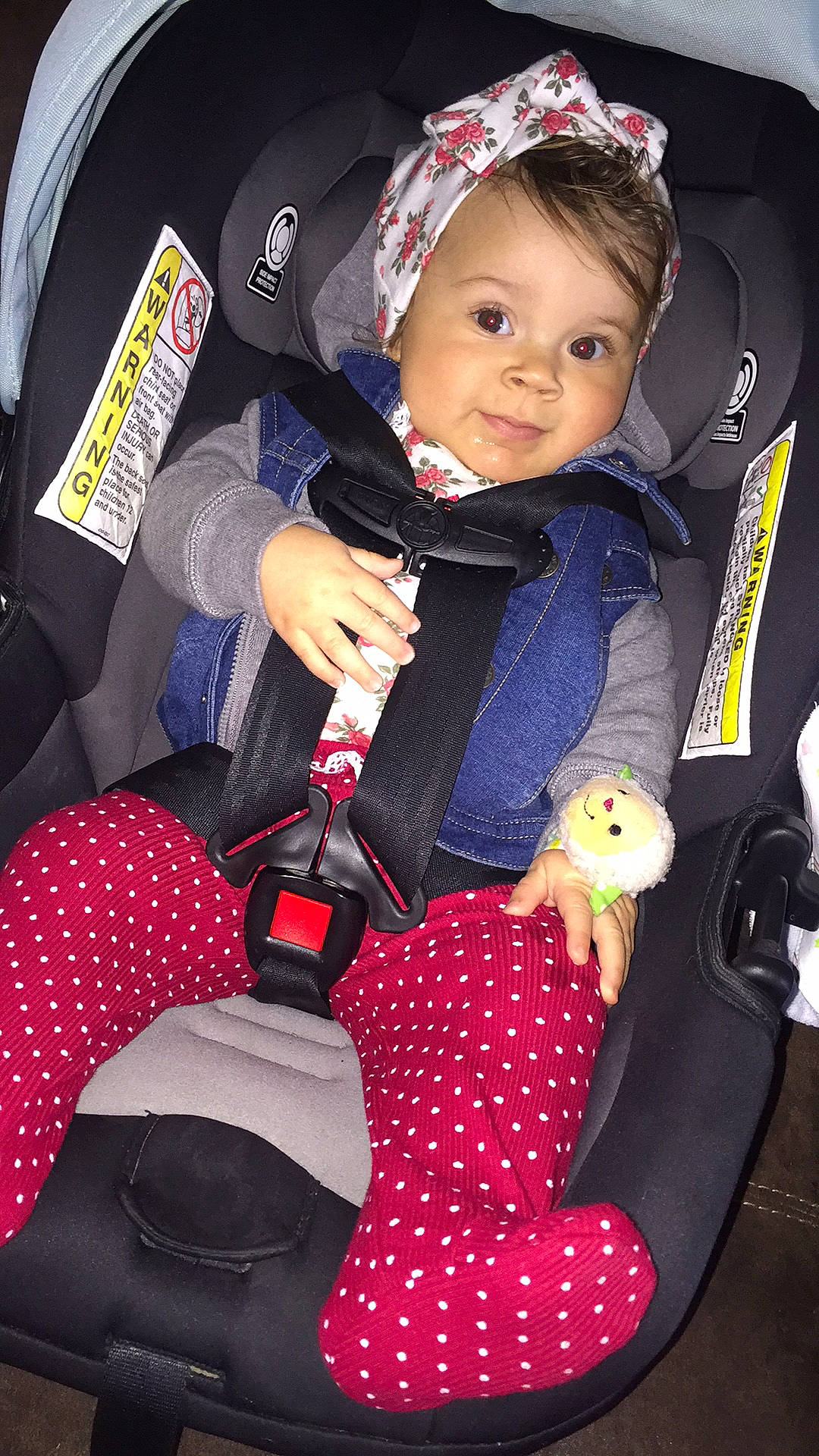 Olivia joined the competition — help win amazing prizes! baby, baby_carriage, baby_products, baby_safety, baby_toddler_clothing, bonnet, car_seat, costume_accessory, hair_accessory, headband, headpiece, person, polka_dot, stuffed_toy, toddler, toy