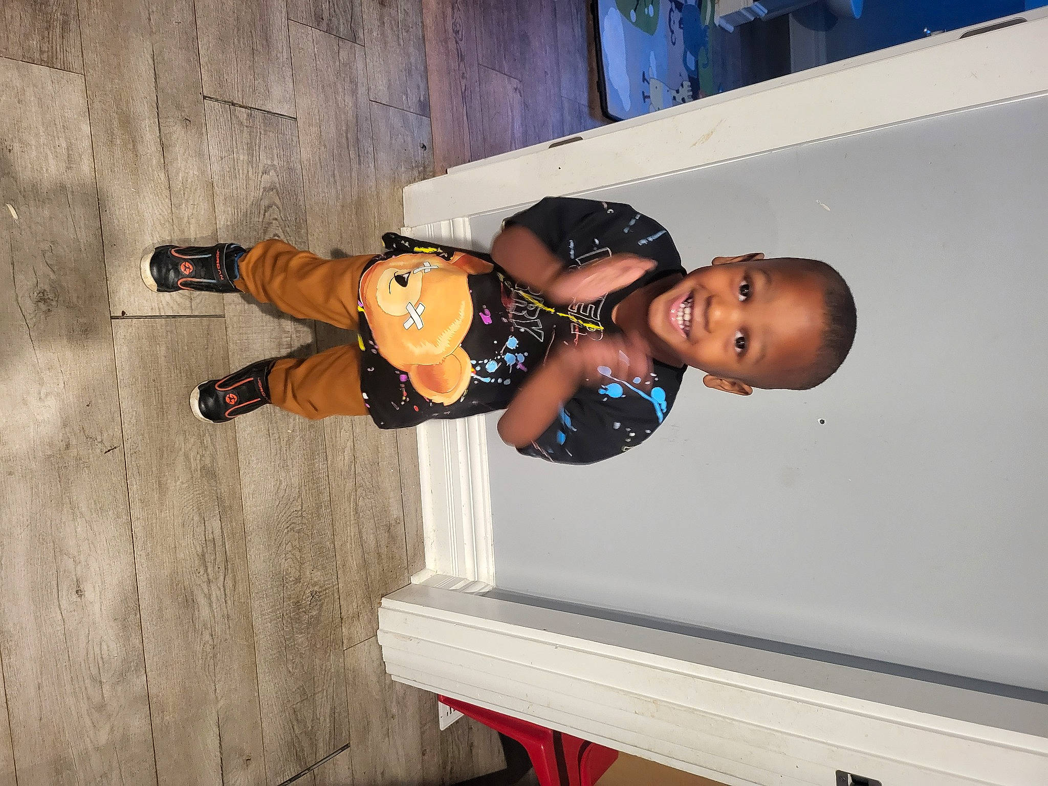 Jaxon joined the competition — help win amazing prizes! bench, elbow, fun, human_leg, joy, knee, leisure, person, room, thigh, water, wood, wrist