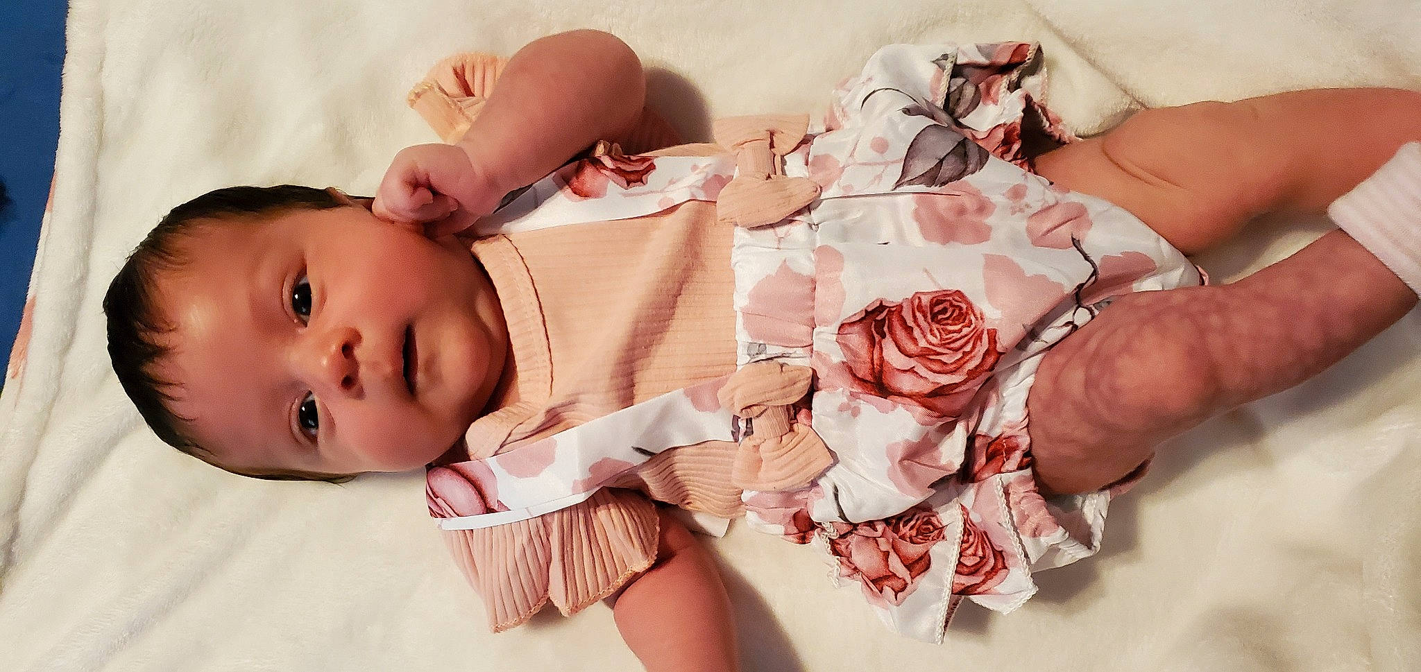Serafina joined the competition — help win amazing prizes! baby, baby_toddler_clothing, child, comfort, fashion, finger, flower, hand, human, nail, pattern, person, petal, pink, plant, rose, rose_family, rose_order, skin, textile