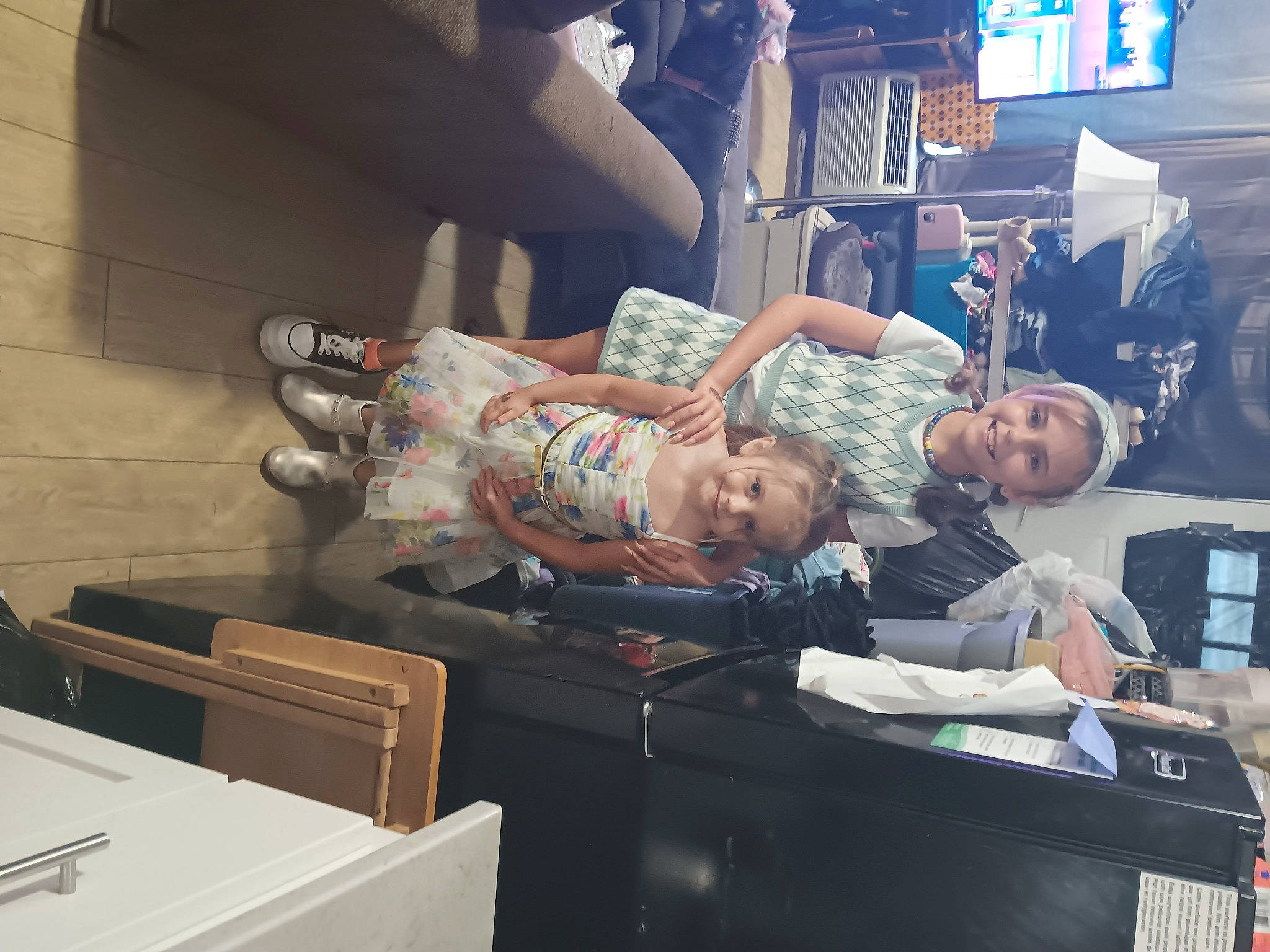 Annabella is registered to the contest to win money with this photo: baby, child, comfort, couch, display_device, drawer, event, fun, joy, leisure, luxury_vehicle, machine, person, room, sitting, suit, table, television_set, toddler