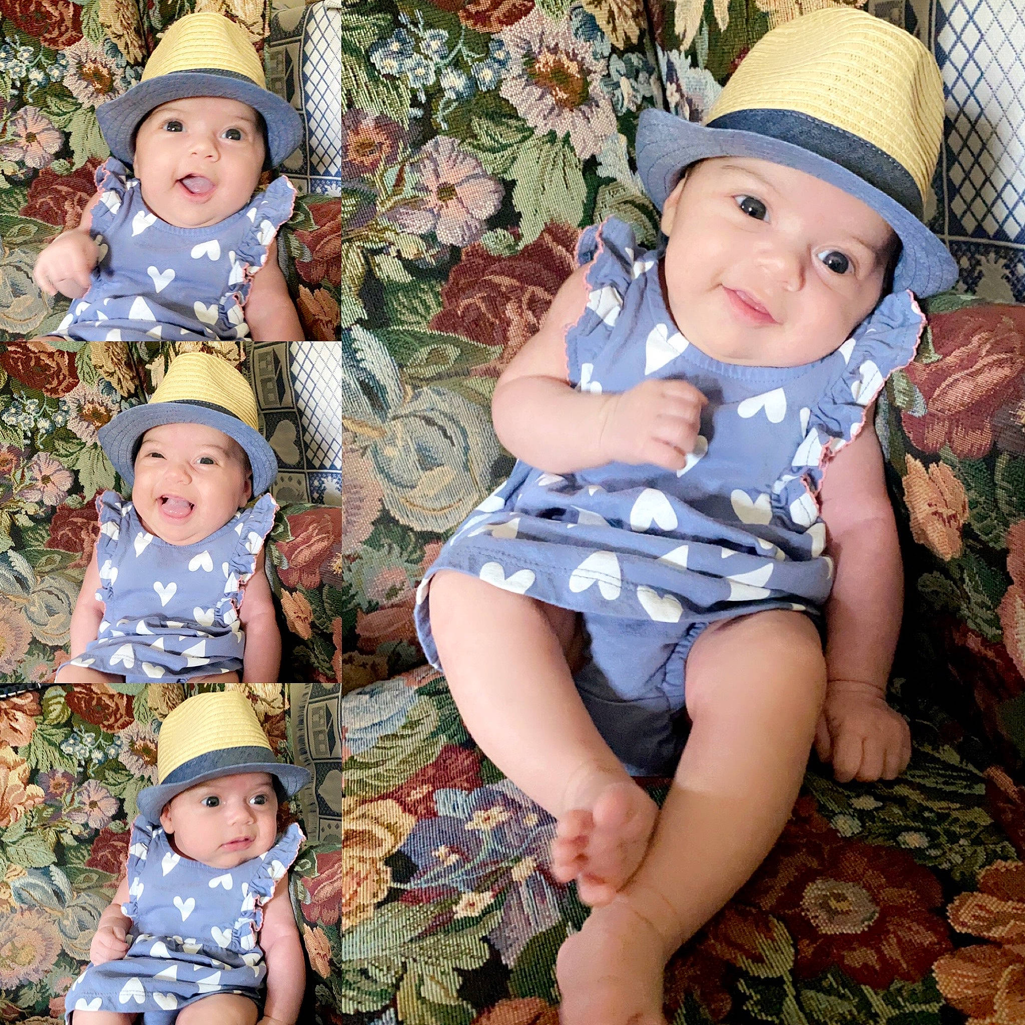 Giuliana is registered to the contest to win money with this photo: baby, baby_toddler_clothing, blue, cap, cheek, child, clothing, eye, face, grass, hat, headgear, headwear, iris, leaf, organ, people_in_nature, person, photograph, skin