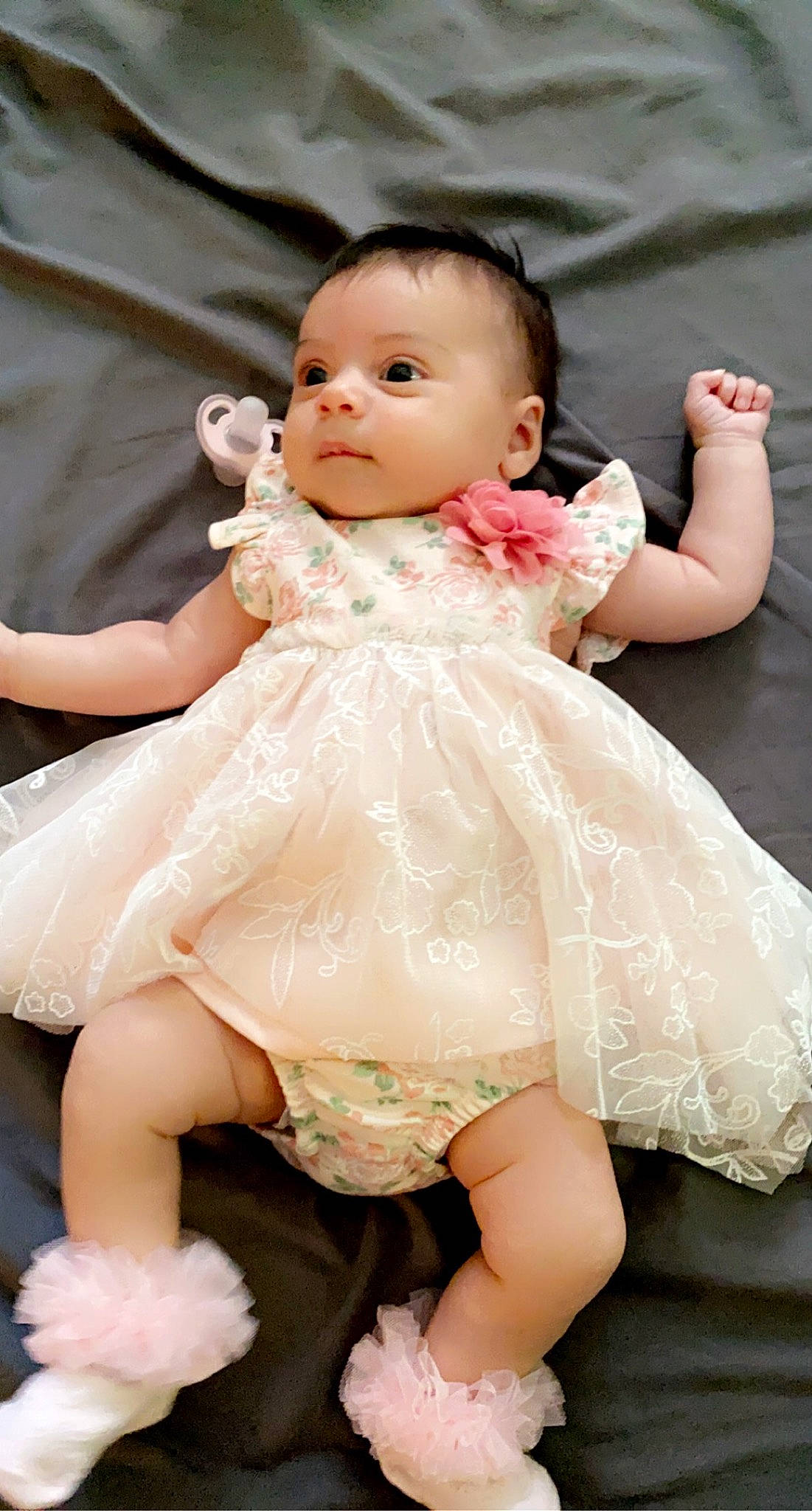 Giuliana is registered to the contest to win money with this photo: arm, baby_toddler_clothing, dress, fashion, flash_photography, hairstyle, hand, happy, human_body, iris, joint, leg, neck, person, photograph, shoulder, skin, sleeve, standing, textile