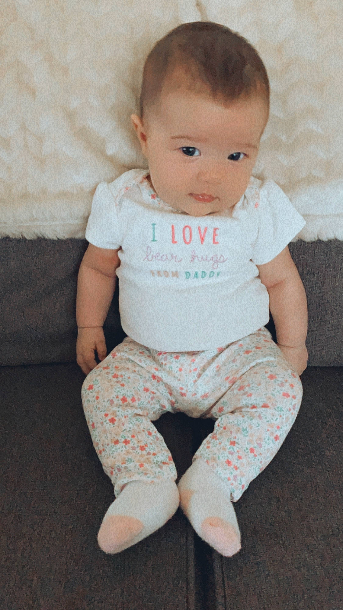 Keira is registered to the contest to win money with this photo: baby, baby_toddler_clothing, cheek, child, head, lip, person, sitting, skin, sleeve, toddler