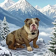 Zeus is registered to the contest to win money with this photo: animal, boxer, bulldog, canine, dog, frenchbulldog, landscape, mountain, mountainrange, nature, outdoors, peak, pet, pitbull, puppy, scenery, snout, snow, whitedog, wilderness