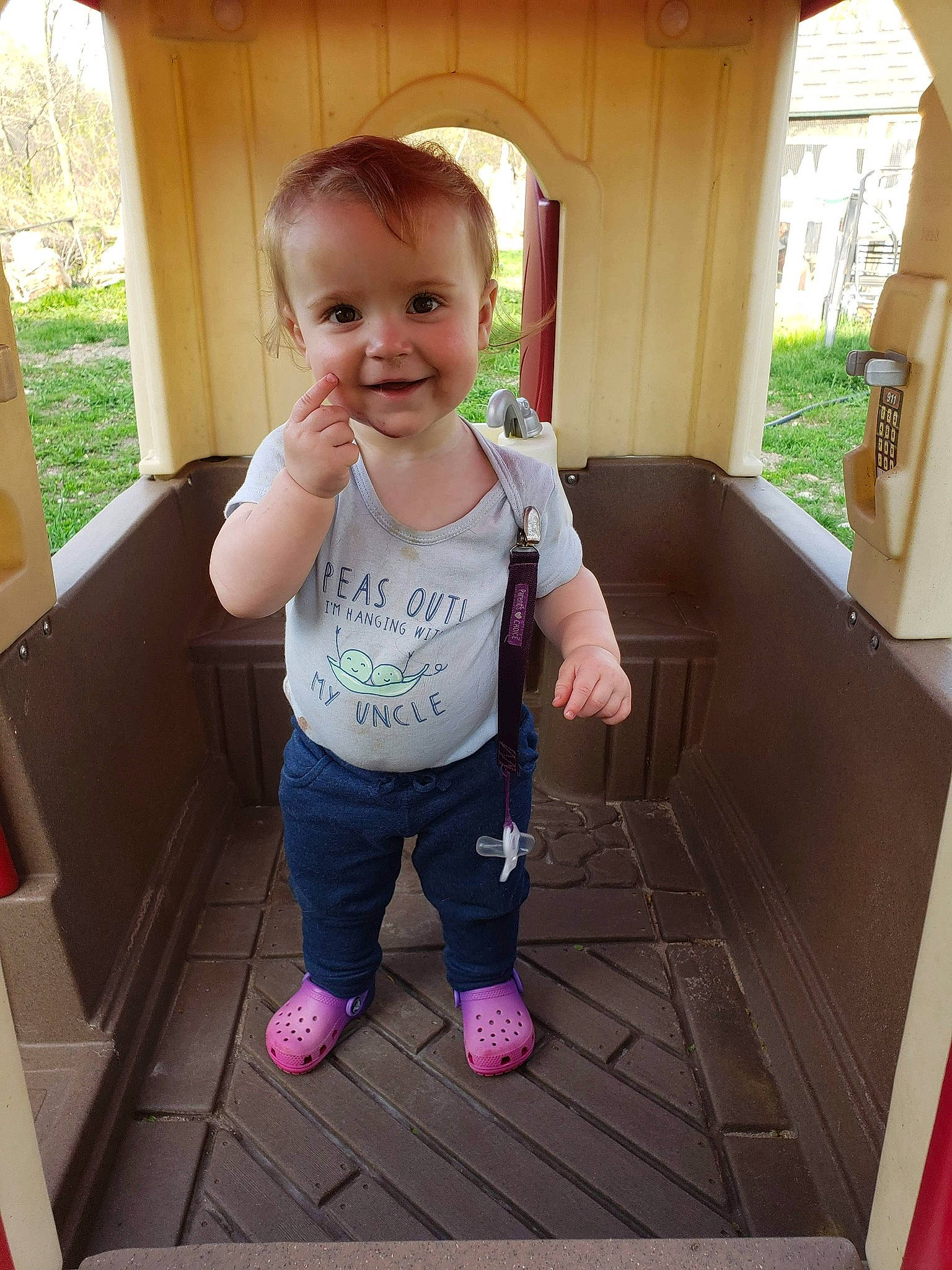 Adeline joined the competition — help win amazing prizes! baby, baby_toddler_clothing, cheek, child, curtain, flooring, fun, grass, happy, joy, leg, person, pink, plant, play, sitting, skin, smile, t_shirt, toddler