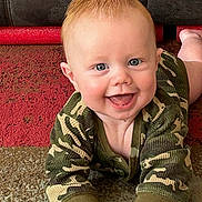Carter joined the competition — help win amazing prizes! baby, infant, child, smiling, happy, portrait, face, eyes, open_mouth, sitting, crawling, outdoorless, carpet, floor, furniture, cushion, clothing, patterned_outfit, red_background, closeup