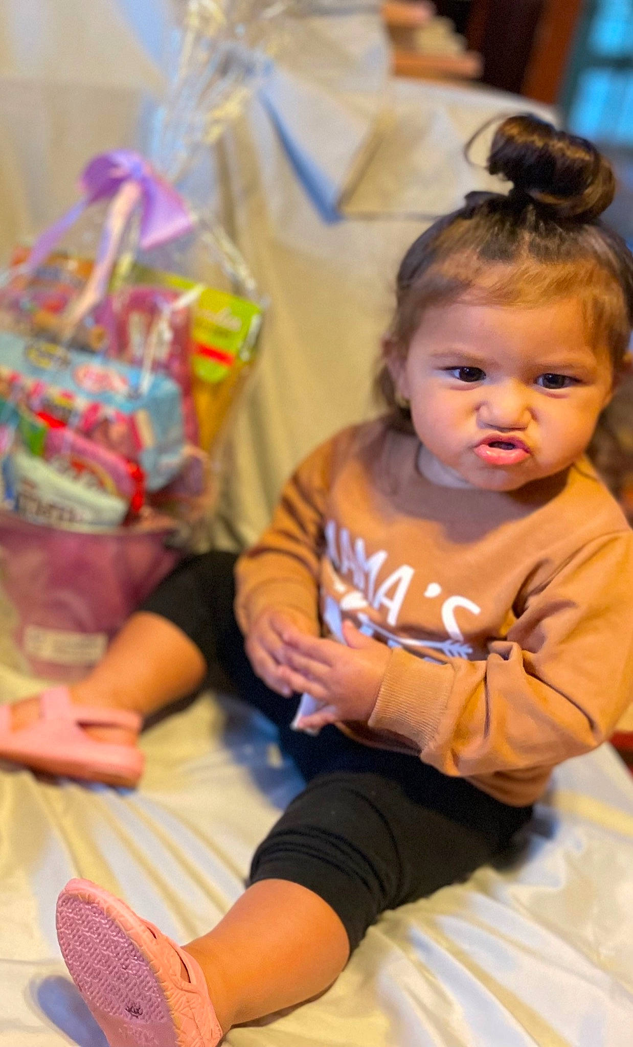 Aleyhna is registered to the contest to win money with this photo: baby_toddler_clothing, cheek, child, clothing, event, flooring, foot, fun, happy, head, iris, leisure, nail, party, person, sitting, skin, sleeve, sock, t_shirt