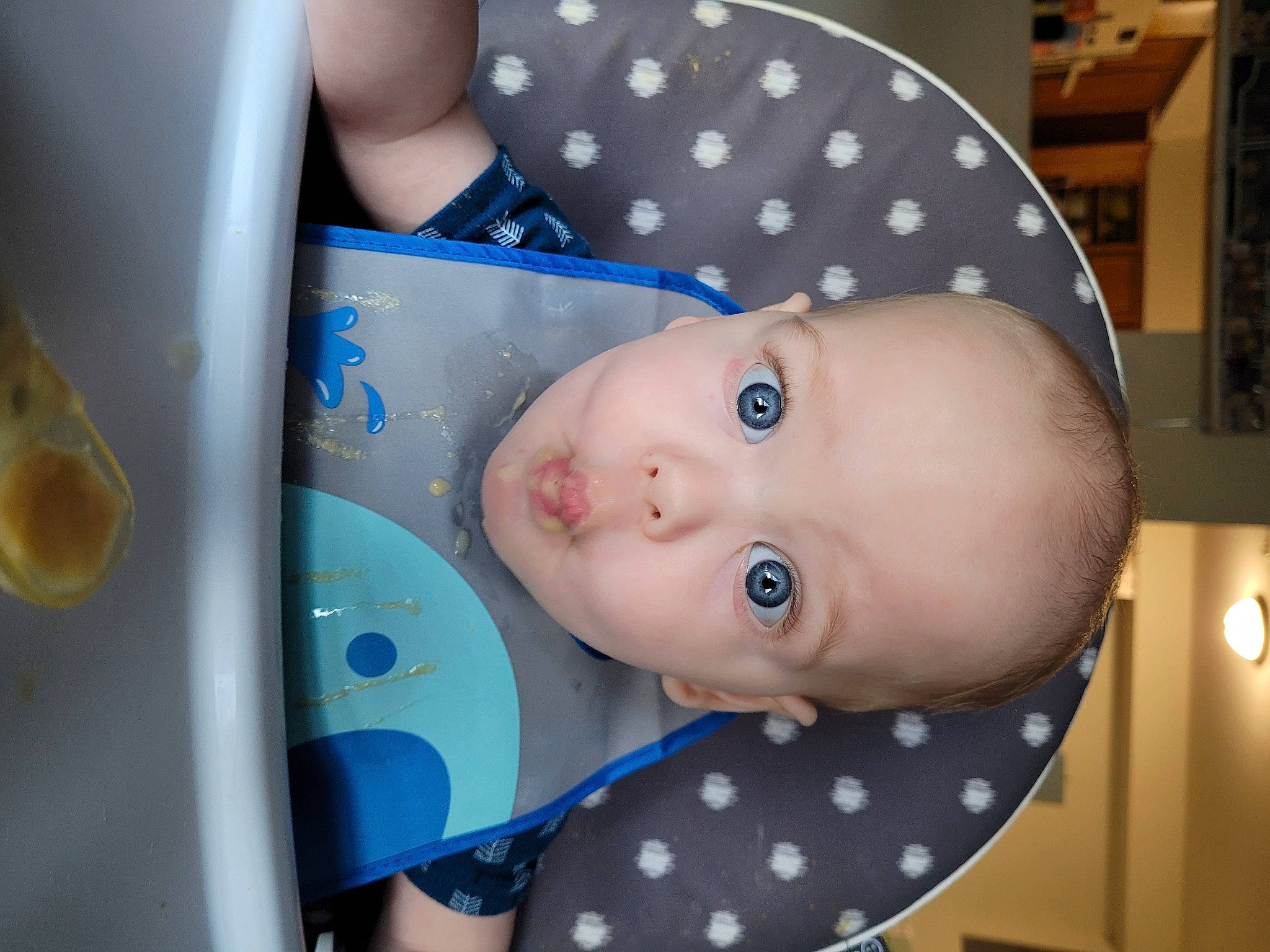 Spencer joined the competition — help win amazing prizes! baby, baby_products, baby_toddler_clothing, cheek, child, circle, drinkware, electric_blue, eyebrow, eyelash, fashion_accessory, fun, iris, nose, pattern, person, plastic, room, skin, surprise