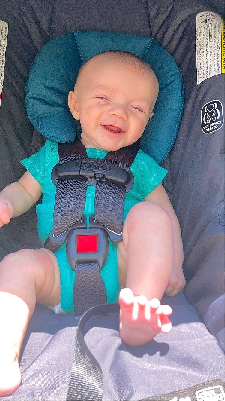 Brian Lee joined the competition — help win amazing prizes! aqua, auto_part, azure, baby, baby_carriage, baby_in_car_seat, baby_products, baby_toddler_clothing, blue, car_seat, child, comfort, electric_blue, fun, lap, person, seat_belt, service, sitting, smile