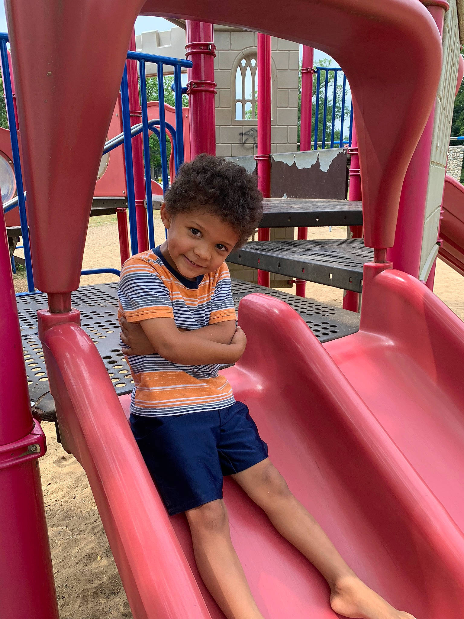 Cecil joined the competition — help win amazing prizes! child, chute, fun, joy, leisure, magenta, outdoor_play_equipment, person, pink, play, playground, playground_slide, public_space, recreation, toddler