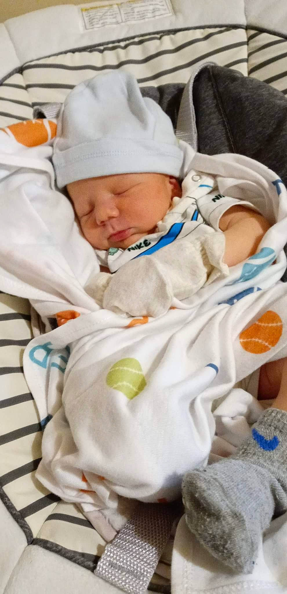 Kyler joined the competition — help win amazing prizes! baby, baby_products, baby_safety, baby_sleeping, baby_toddler_clothing, beanie, cap, child, comfort, event, happy, headwear, linens, person, room, sleep, thumb, toddler, white