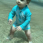Grayson is registered to the contest to win money with this photo: toddler, child, water, swimwear, wet_hair, outdoor, playing, shallow_water, splashing, curious, young_child, summer, fun, exploring, baby, person, standing, blue, cute, nature