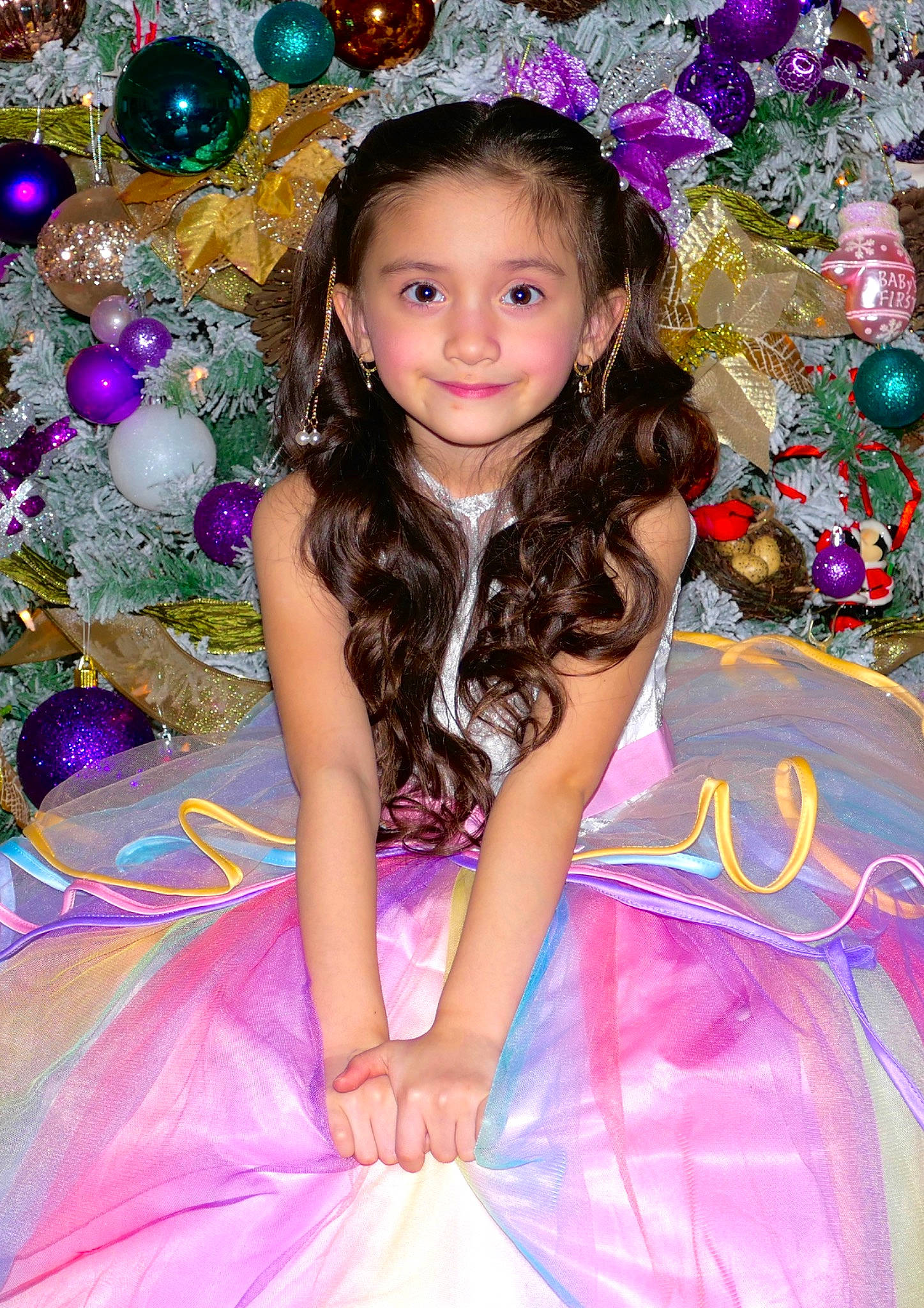 Katalin Nevaeh Moser joined the competition — help win amazing prizes! blue, christmas_tree, clothing, dress, face, facial_expression, flash_photography, fun, green, happy, iris, joy, magenta, nature, organ, person, photograph, pink, plant, purple