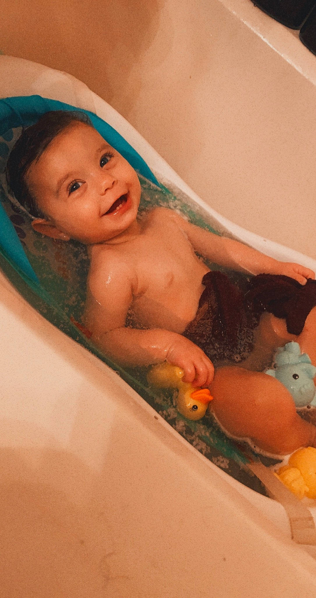 Taytum joined the competition — help win amazing prizes! baby, baby_bathing, bathing, bathroom, bathtub, cheek, chest, child, close_up, eyelash, fluid, foam, fun, joy, leisure, mouth, muscle, person, plumbing_fixture, skin